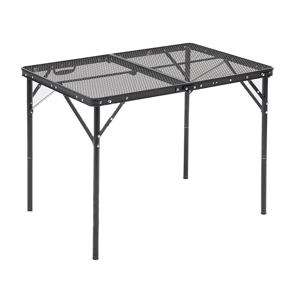 Portable Folding Picnic Table - Outdoor Camping BBQ Table with Iron Mesh Top, Aluminum Alloy Frame (Black, 90x60x66cm) - Perfect for Backyard, Beach, Tailgating & RV Trips