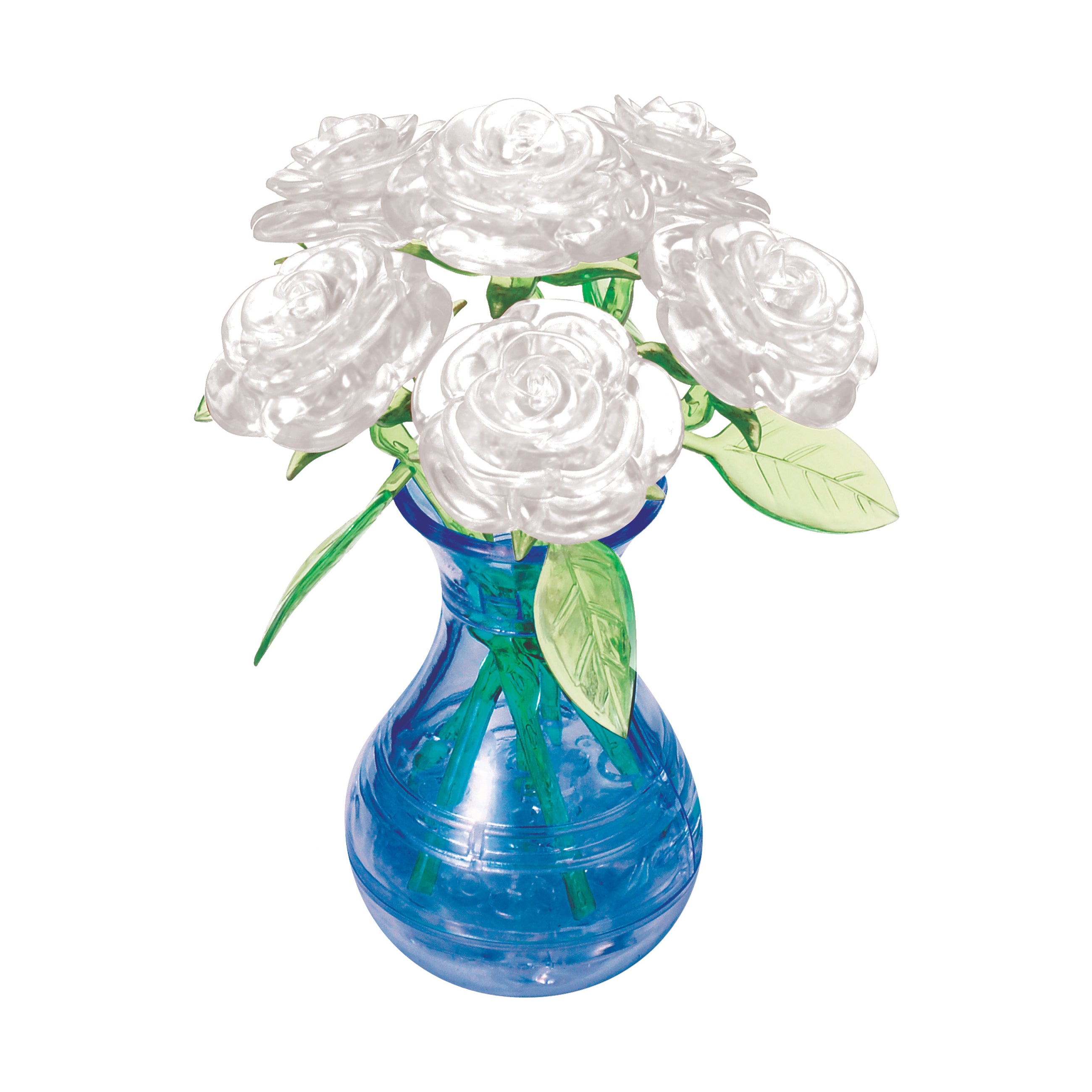3D Crystal Puzzle - Elegant White Roses in Vase 47 Piece Brain Teaser | Perfect for Adults Relaxation, Home Decor & Gift Giving