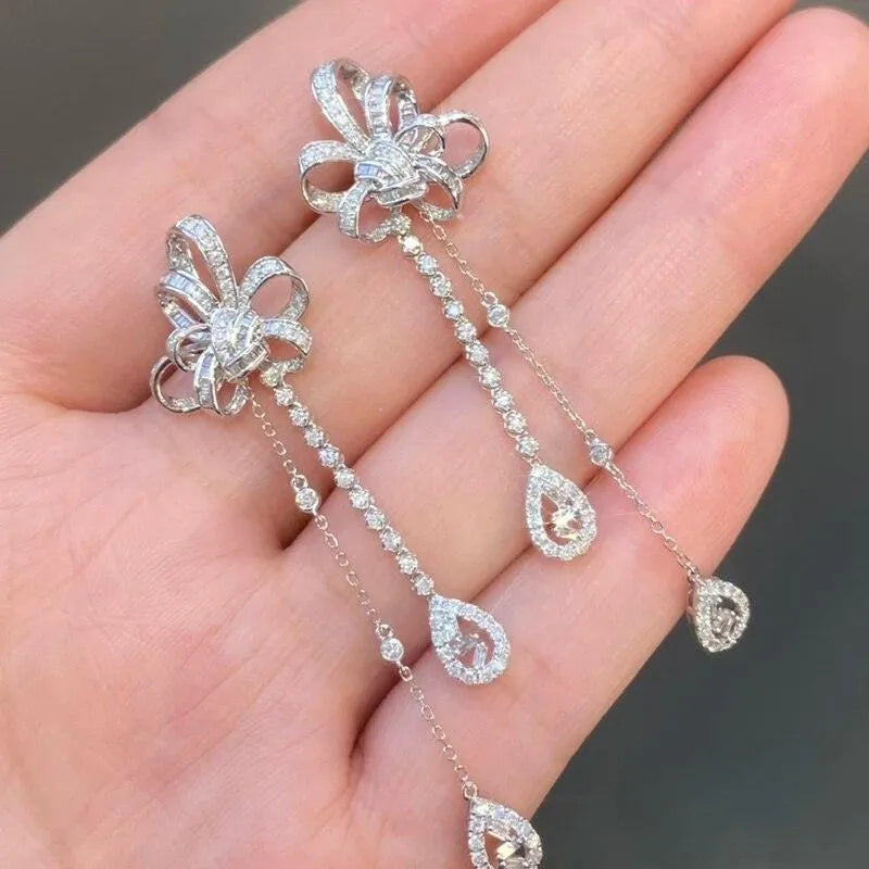 18K White Gold Diamond Earrings for Women - 1.40 Carat Natural Diamond Dangle Earrings | Luxury Wedding, Engagement & Party Jewelry | Perfect for Bridal, Anniversary Gifts & Special Occasions