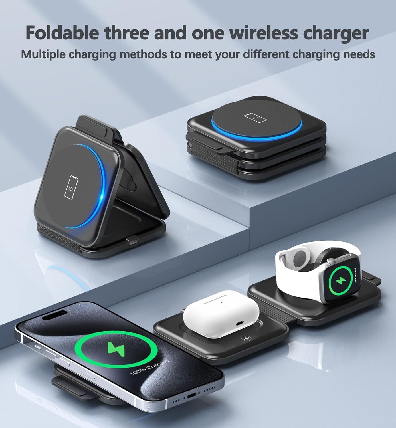 3-in-1 Wireless Charging Station for iPhone 16/15/14/13/12 Pro Max/Plus/Mini, AirPods 2/3/Pro & Apple Watch Ultra/8/7/SE/6/5 - 20W Fast Foldable MagSafe Charger Pad - Perfect for Travel, Office & Nightstand Charging