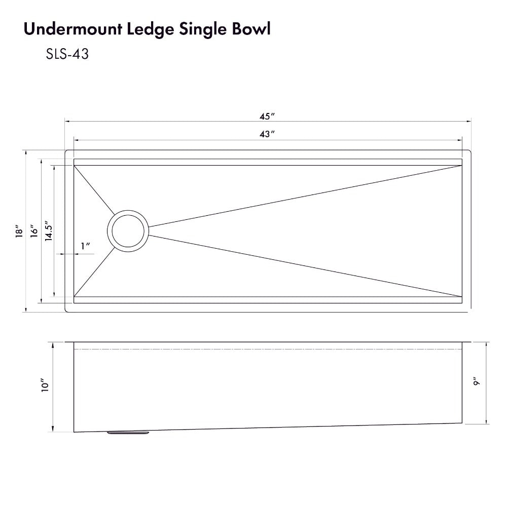ZLINE 43-Inch Undermount Single Bowl Kitchen Sink - Satin Stainless Steel with Bottom Grid & Accessories (Model SLS 43S) | Perfect for Modern Kitchens, Remodeling & Chef-Inspired Cooking Spaces