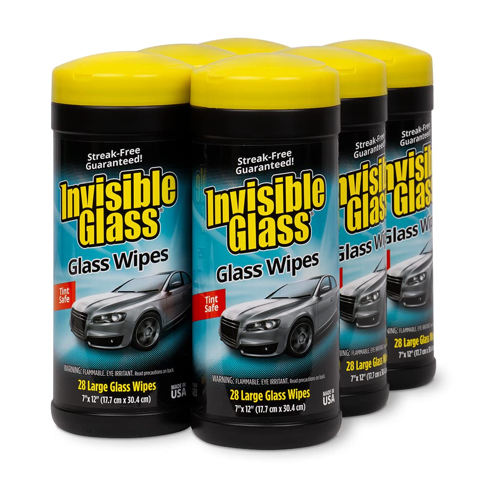 Invisible Glass 90166-6PK Large Streak-Free Cleaning Wipes for Windows, Mirrors & Glass – Lint-Free, Ammonia-Free, Tint-Safe – 28 Wipes per Canister (Pack of 6) – Perfect for Home, Car & Office Cleaning