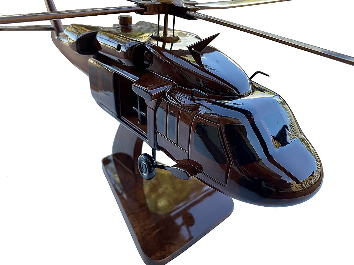 UH60 Blackhawk Helicopter Model - Mahogany Wood Desktop Display - Perfect for Military Enthusiasts, Office Decor & Gift Ideas