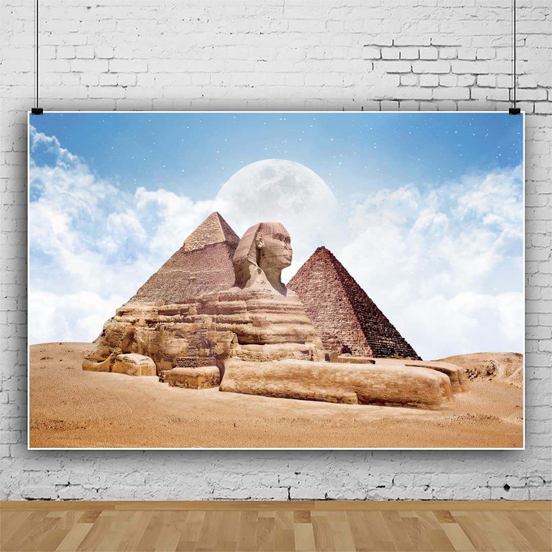7x5FT Pyramid Photography Backdrop - Ancient Egypt Desert Scene with Great Sphinx for Travel Photo Shoots | Nature Scenic Wallpaper for Events, Parties & Studio Backgrounds