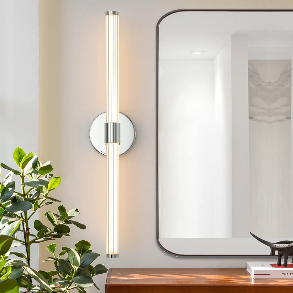 Modern 22 Inch Chrome Dimmable LED Vanity Light Bar - 360° Full Lighting Bathroom Mirror Light Fixture, 4000K Natural White, Wall Sconce for Bedroom, Living Room & Bathroom - Perfect for Makeup, Grooming & Ambient Lighting
