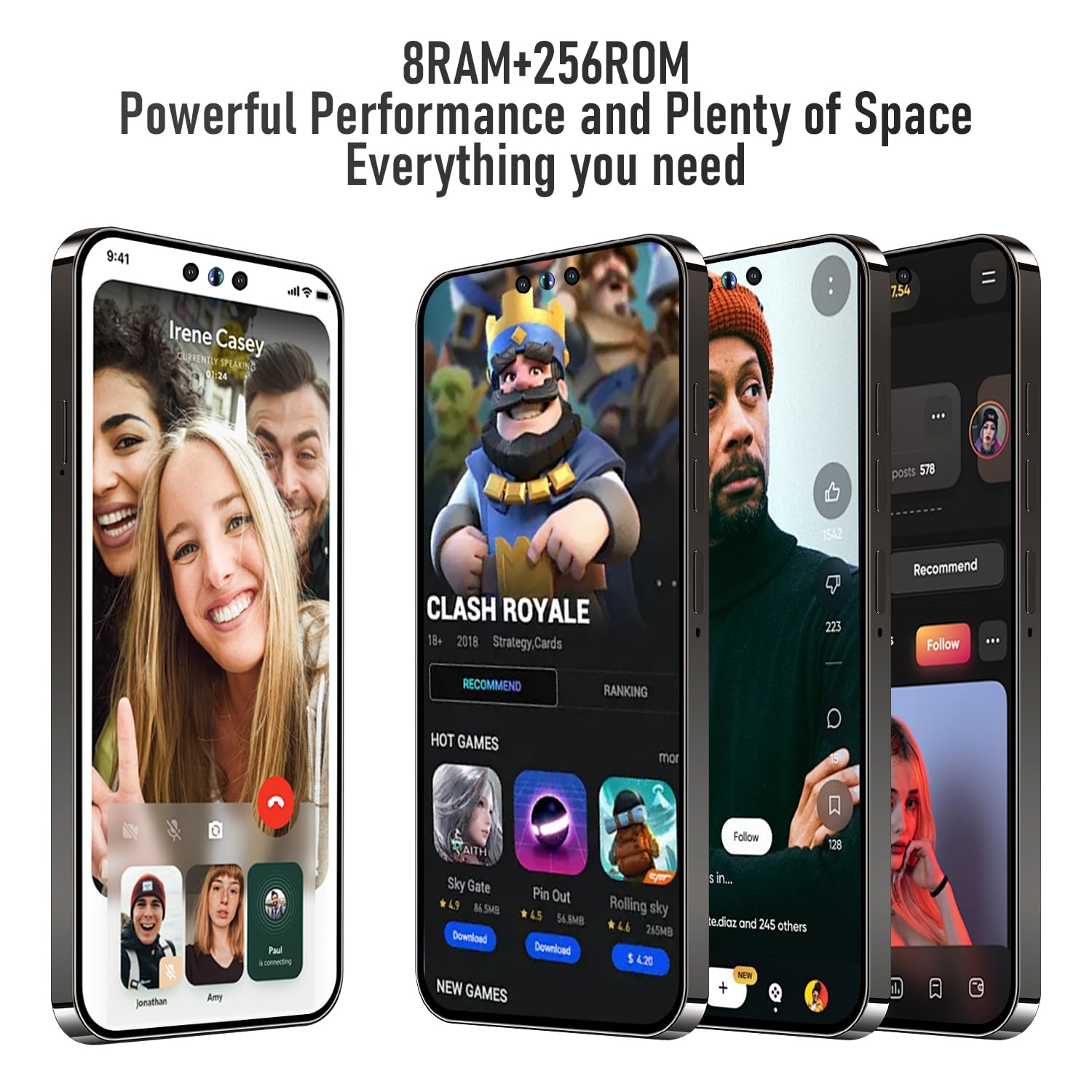 Unlocked A14 PROMAX Android Smartphone 8GB RAM 256GB ROM, 24MP+50MP Dual Camera, 6800mAh Long-Lasting Battery, 6.7