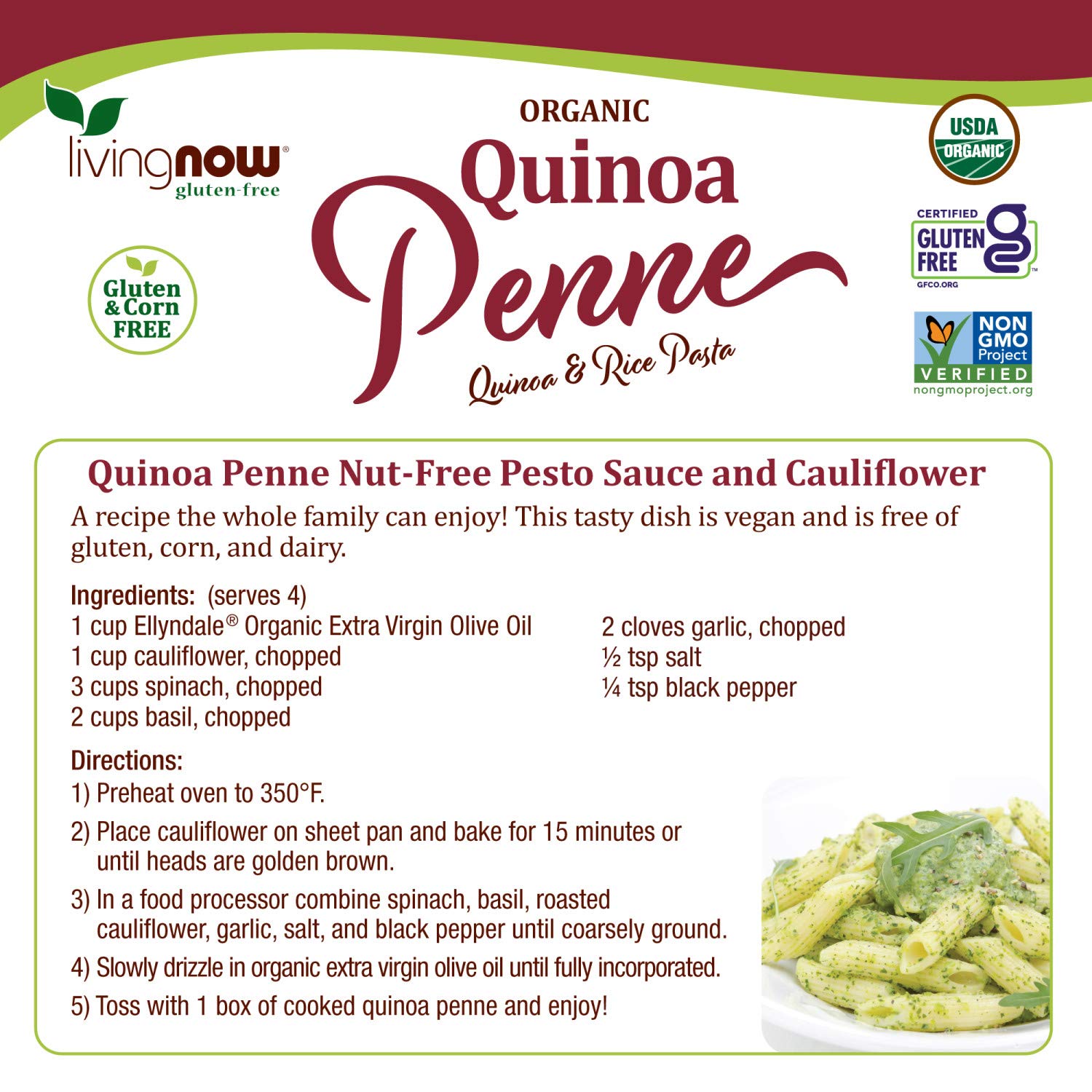 NOW Foods Organic Quinoa Penne Pasta - Gluten-Free, Corn-Free, Non-GMO Quinoa & Rice Pasta, 8 oz - Perfect for Vegan, Paleo & Healthy Italian Meals