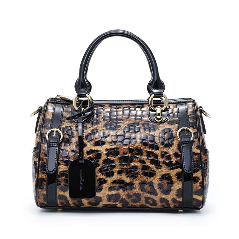 Genuine Leather Tote Bag for Women - Fashionable Crossbody & Shoulder Purse with Leopard Print - Perfect for Work, Travel & Everyday Use