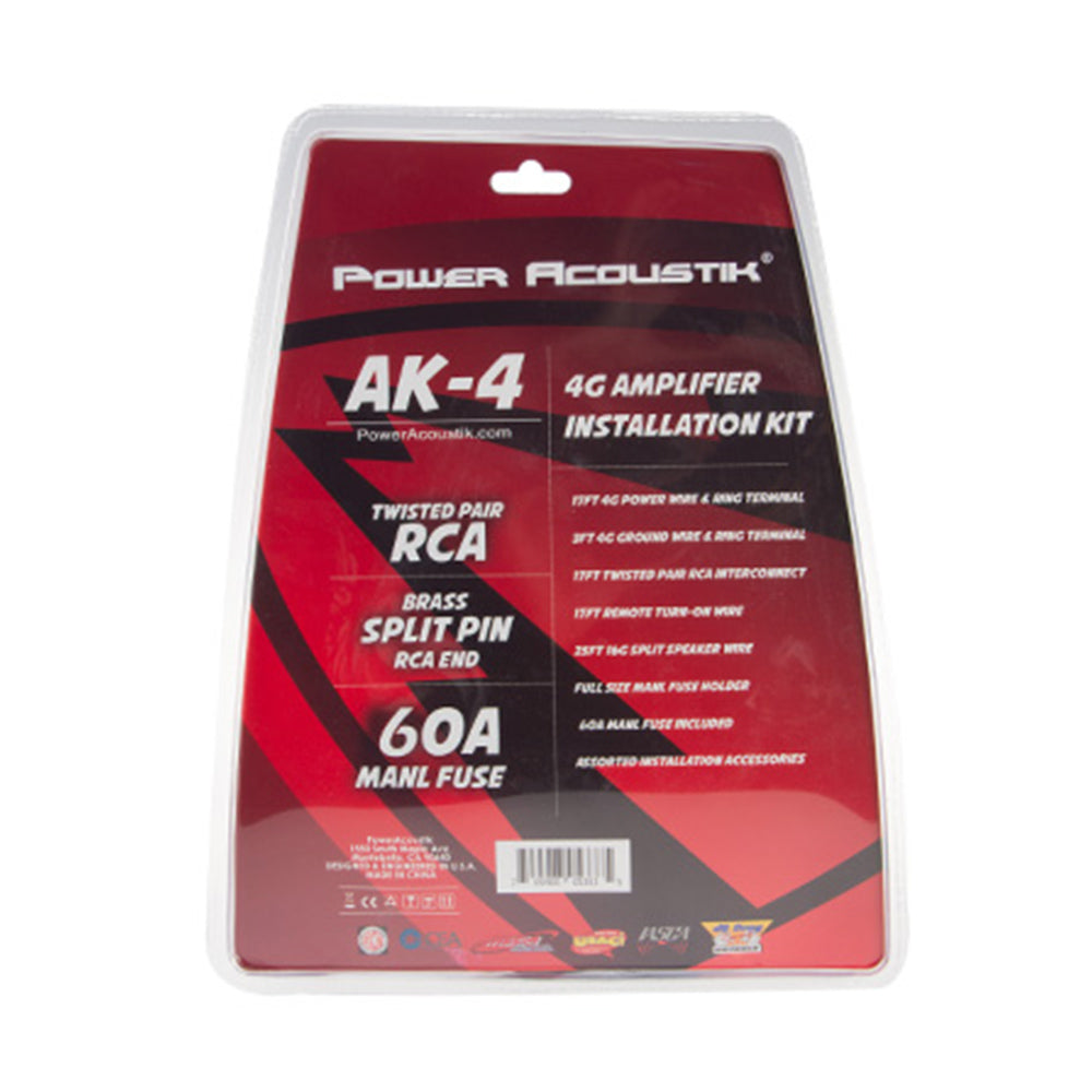 Power Acoustik AK 4 4 Gauge Amplifier Wiring Kit - Car Audio Power Wire for Amplifier Installation | Perfect for Car Stereo, Subwoofer & Speaker Systems