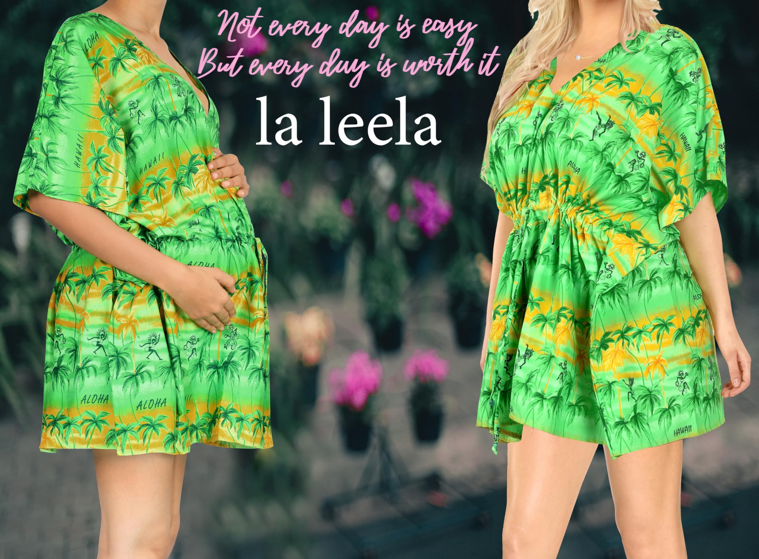 LA LEELA Plus Size Women's Beach Cover Up Dress - 3X-4X Shamrock Green with Palm Print, Summer Swimwear Coverup for Pool, Beach Vacation & Resort Wear