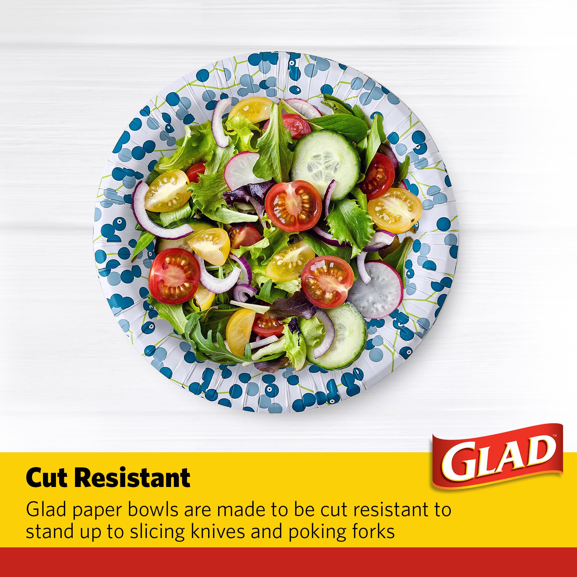 Glad Everyday Disposable Paper Bowls - 16oz (44 Count) | Berry Design, Microwave Safe, Leak & Cut Resistant | Perfect for Parties, Picnics, BBQs & Everyday Meals