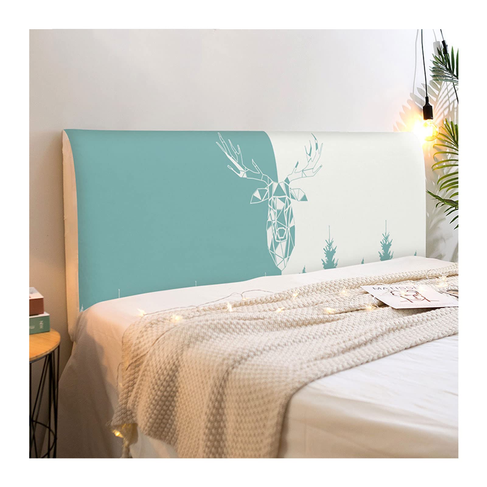 QFFA 2-Piece Antlers Printed Bed Headboard Cover - Elastic Slipcover for Twin/Full Size Beds, Sofa & Furniture Backrest Protector (1.9m) - Perfect for Home Decor, Guest Rooms & Cozy Living Spaces