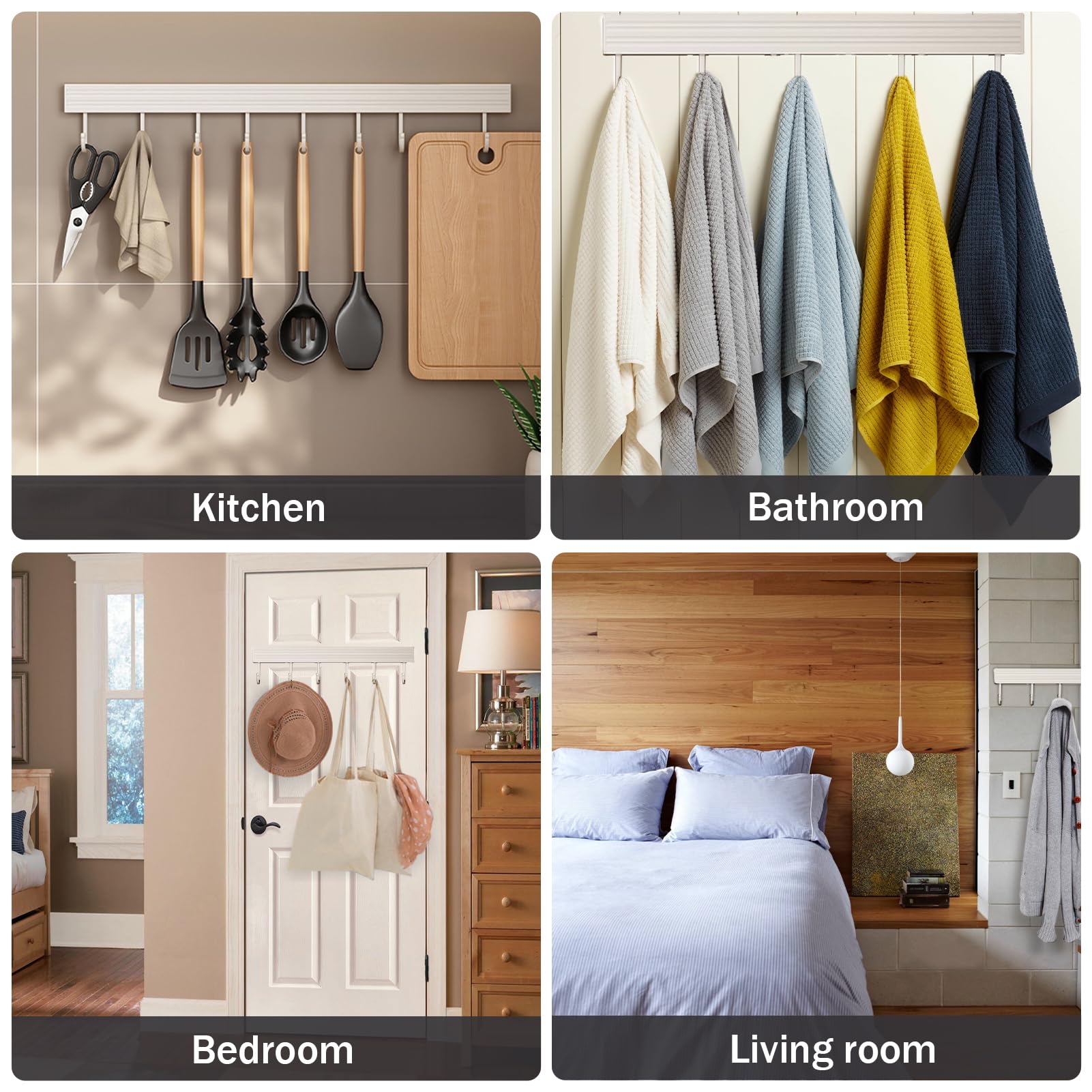 Wall-Mounted Aluminum Kitchen Hook Rack - Organize Utensils, Spoons, Shovels & Chopping Boards - Space-Saving Storage Solution for Modern Kitchens