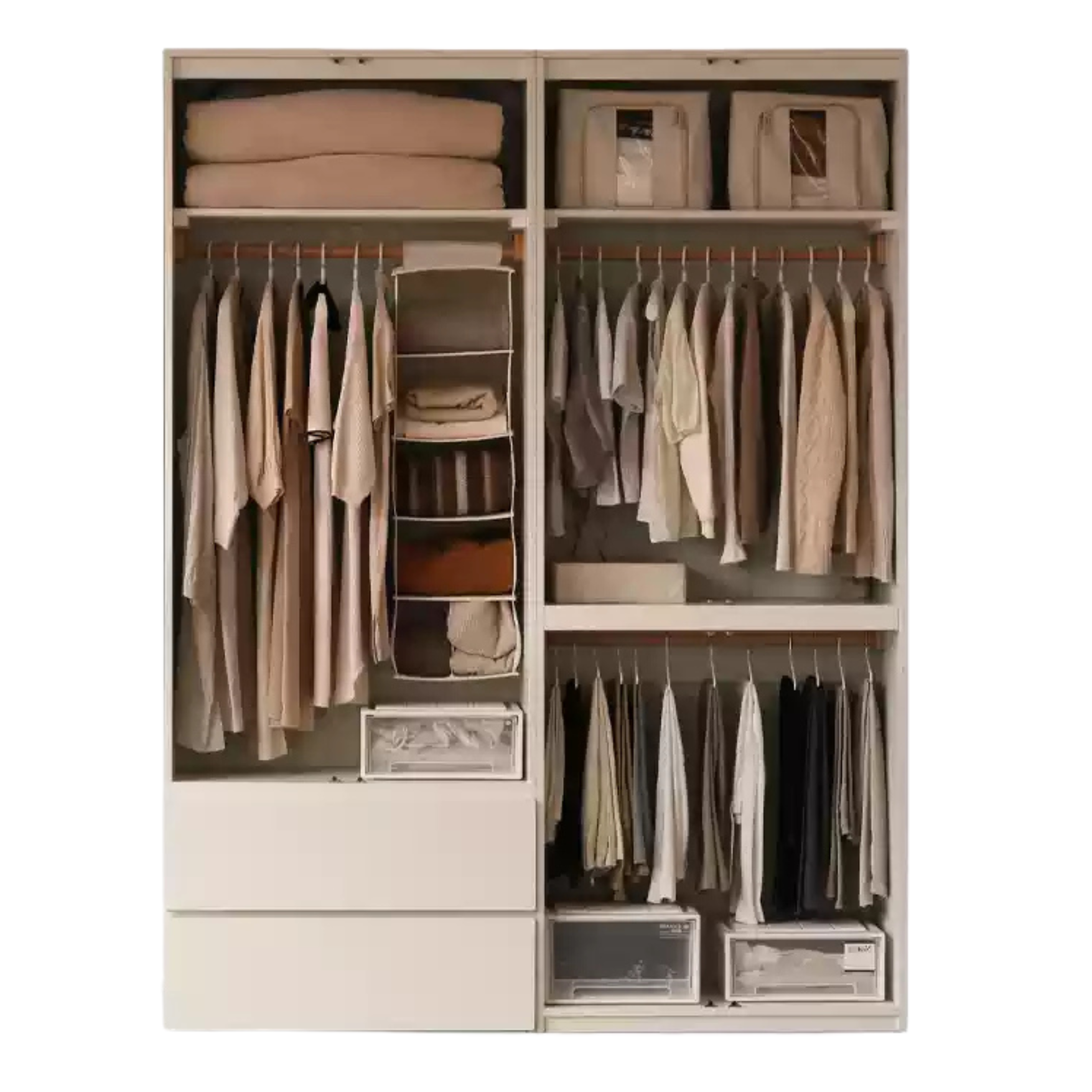 Pine Solid Wood Sectional Large Wardrobe - Cream Style Modern Closet for Bedroom & Living Room Storage Organization