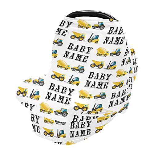 Custom Personalized Baby Car Seat Cover with Boy's Name - Soft, Breathable Construction Car Nursing Cover & Breastfeeding Scarf - Perfect Shower Gift for Toddlers & Newborns - Ideal for Travel, Daily Use, and Special Occasions