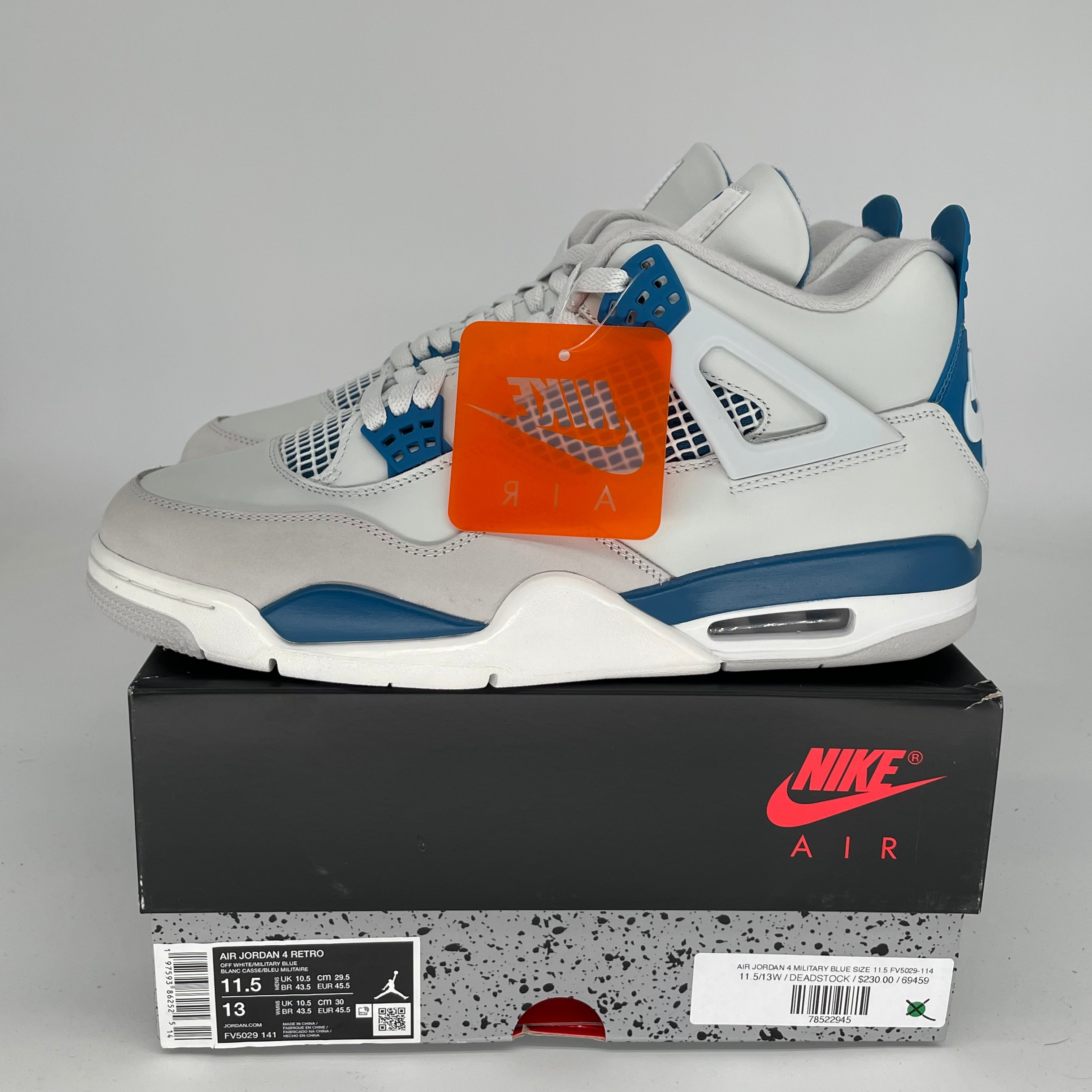 Original Air Jordan 4 Retro 'Military Blue' Men's Basketball Shoes Size 11.5 - FV5029-141 | Sneakers for Casual Wear, Street Style & Sports Performance