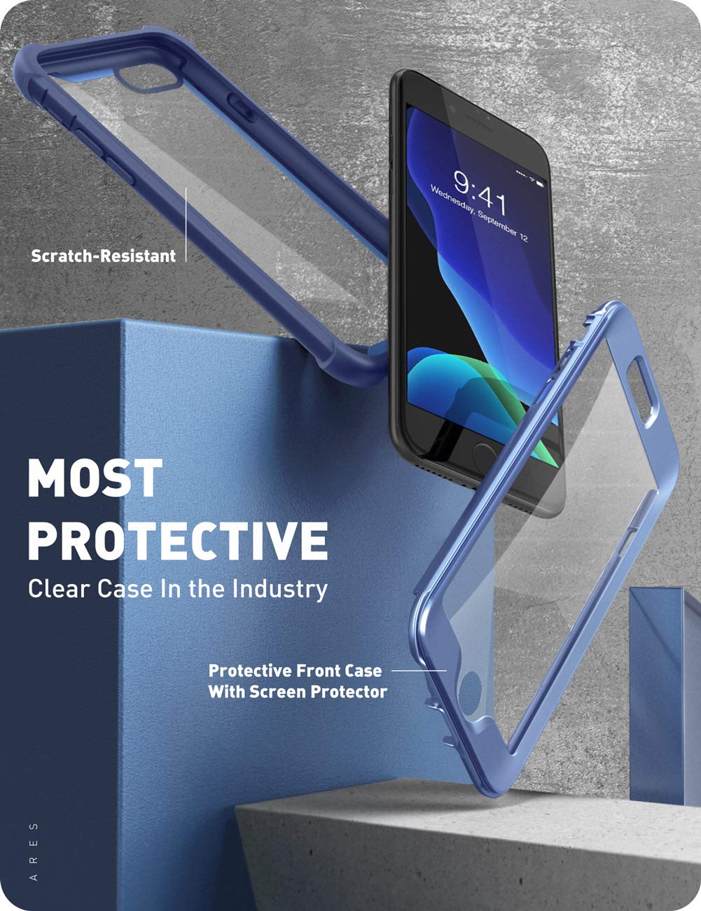 i-Blason Ares Case for iPhone SE 2022 (3rd Gen) | Dual Layer Rugged Clear Bumper Case with Built-in Screen Protector | Compatible with iPhone SE 2022/2020, iPhone 8/7 | Shockproof & Scratch Resistant | Perfect for Outdoor, Work & Daily Use (Blue)