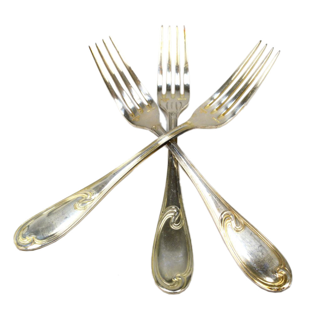 Vintage ERCUIS Silver Plated Flatware Set - 3 Piece Luncheon/Dinner Forks with Elegant Wave Pattern - Perfect for Formal Dining, Wedding Gifts & Antique Collectors