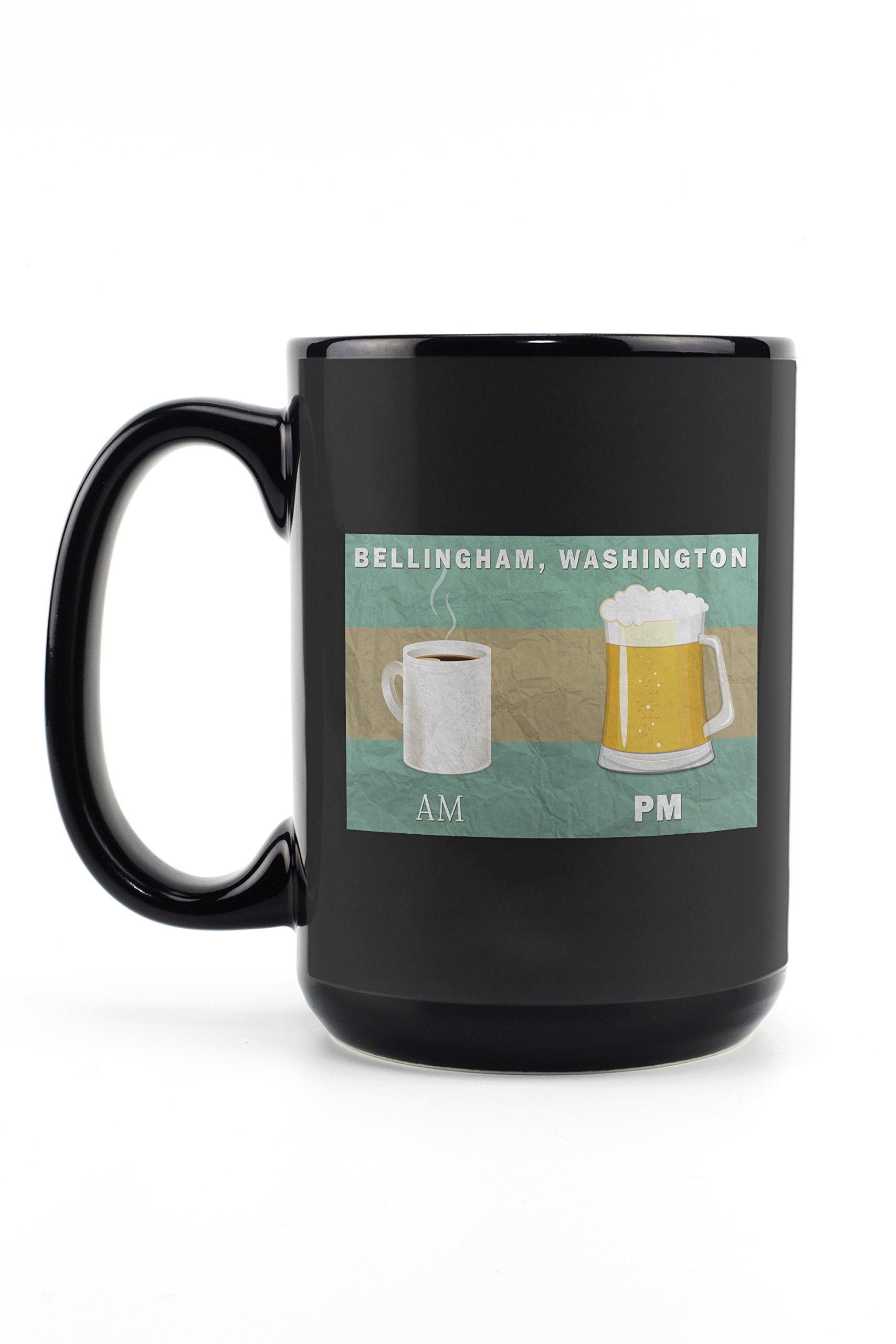 Bellingham Washington Themed 15oz Black Ceramic Coffee Mug - Microwave & Dishwasher Safe - Perfect for Morning Coffee & Evening Beer - Great Gift for Pacific Northwest Lovers