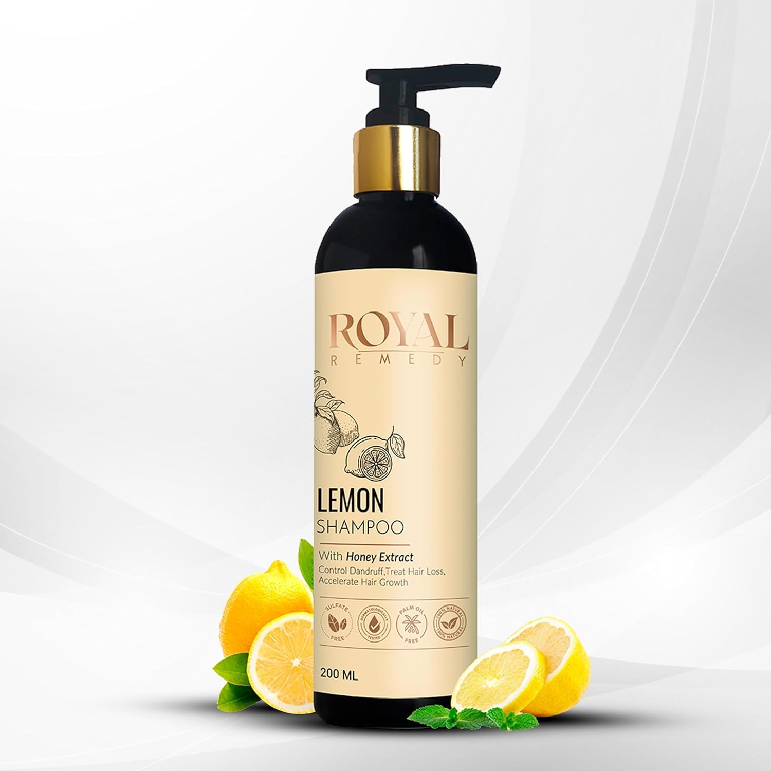 Royal Remedy Lemon & Honey Extract Shampoo - Anti Dandruff, Hair Loss Treatment & Growth Stimulator with Plant Keratin | 200ml for Men & Women | Perfect for Dry Scalp & Thinning Hair Care