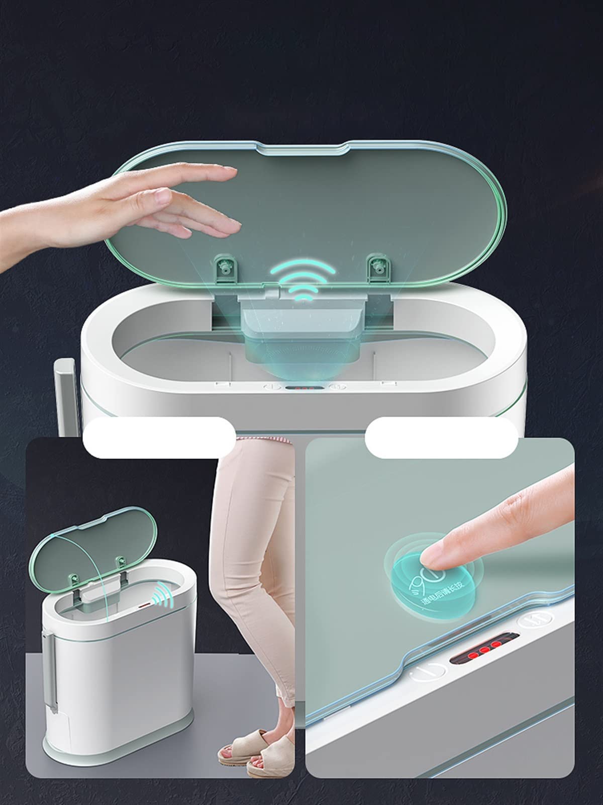 Automatic Smart Sensor Trash Can with Toilet Brush - Waterproof Garbage Bin for Bathroom, Kitchen & Office - Hands-Free Motion Activated Dustbin with Lid