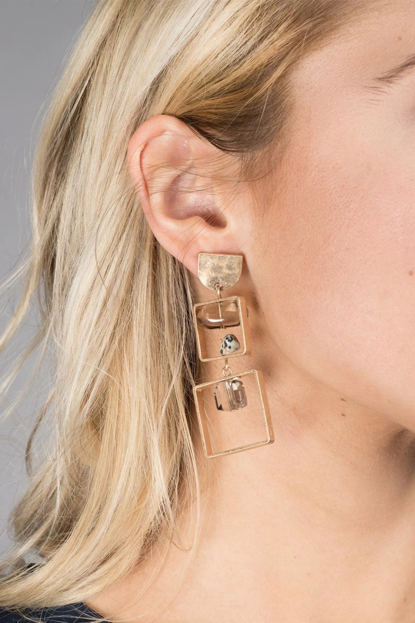 Bead and Stone Square Dangle Earrings for Women - Handmade Bohemian Jewelry for Parties, Weddings & Everyday Wear