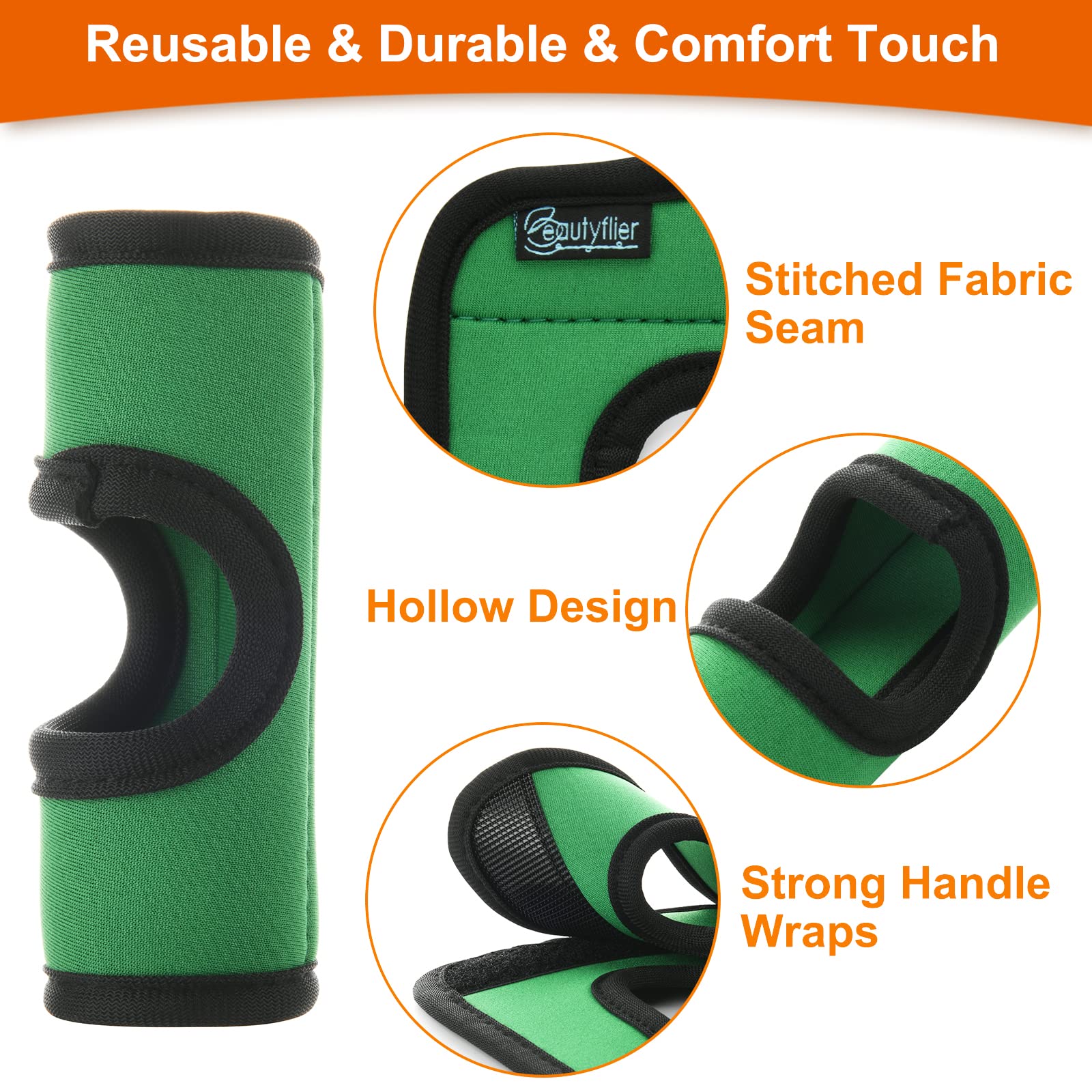Beautyflier 5PCS Neoprene Luggage Handle Covers - Unique Hollow Design for Push-Button Suitcases, Travel Trolley Accessories (Green) | Perfect for Airport Identification & Comfortable Grip During Travel