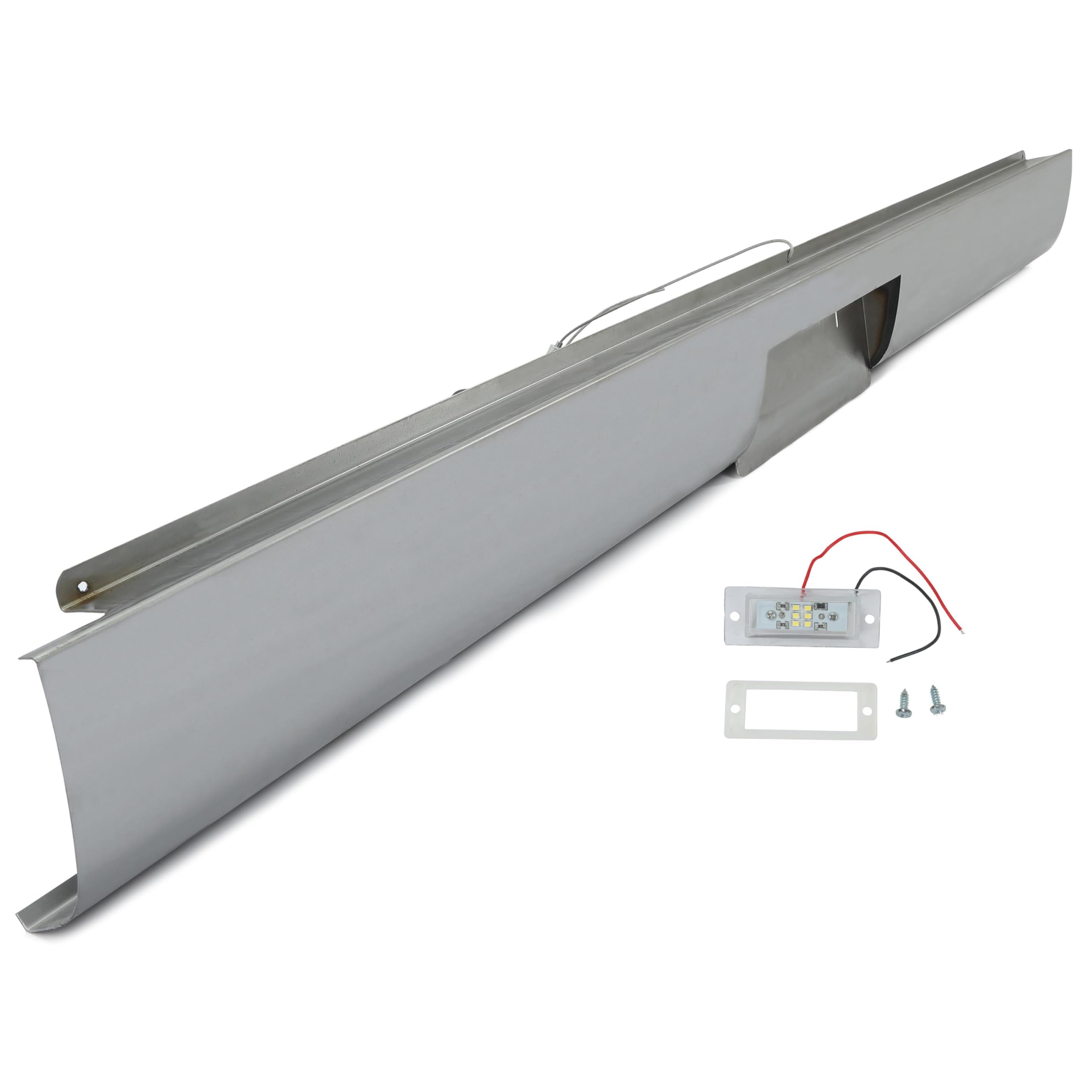 HECASA Rear Roll Pan for 1967-1972 Ford F100 Pickup Fleetside - Steel Truck Roll Pan with LED Lights, Center Plate Box, Anti-Rust Oil & Bare-Metal Finish | Perfect for Restoration & Custom Truck Builds