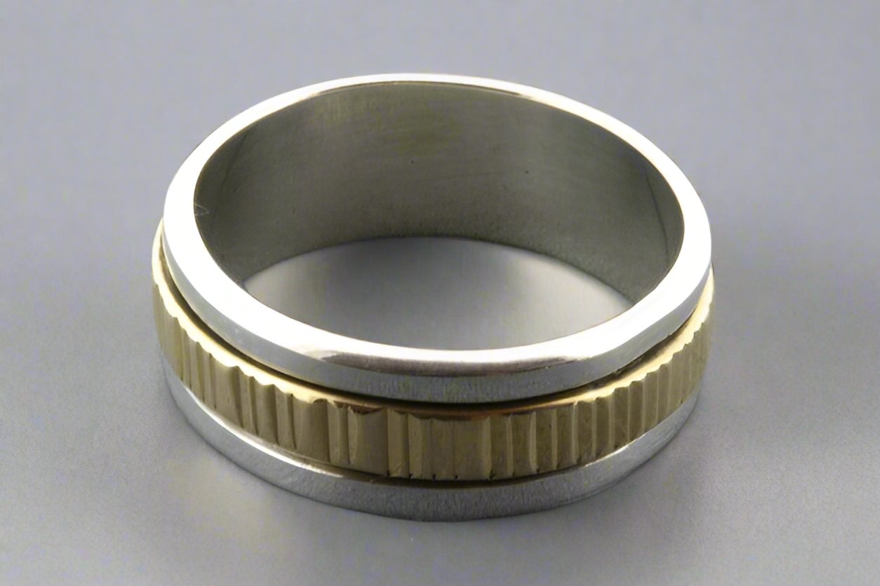 Handcrafted Etched Brass Spinner Ring in Sterling Silver - Perfect for Stress Relief, Meditation & Fashion Jewelry