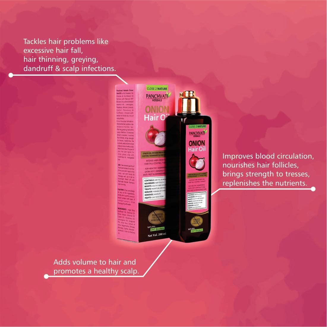 Panchvati Herbals Onion Hair Oil 200ml - Controls Hair Fall & Breakage, Promotes Healthy Hair Growth, Reduces Thinning - Natural Hair Care Solution for Stronger, Thicker Hair - Perfect for Daily Hair Treatment & Scalp Massage