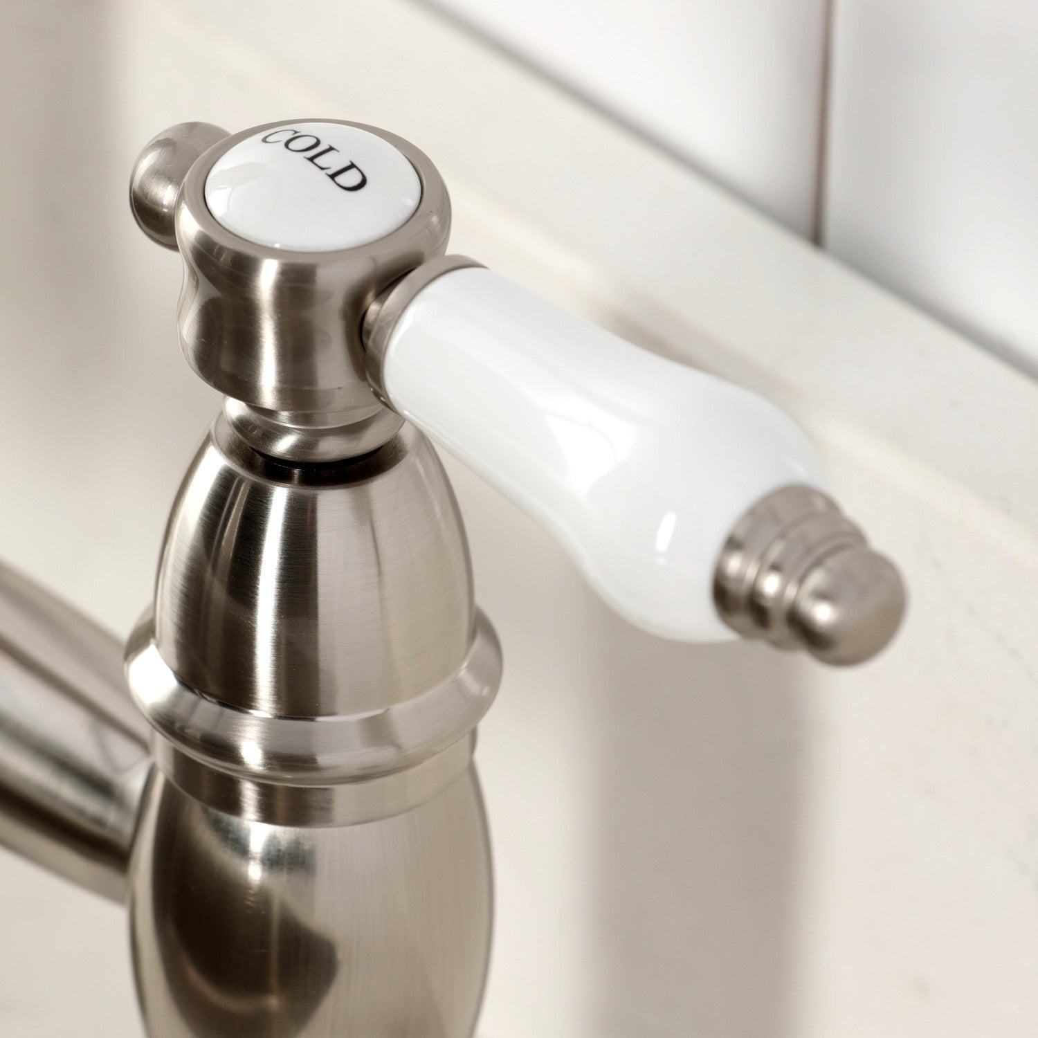 Bel Air GS1278BPL Brushed Nickel Double Handle 2-Hole Deck Mount Pre-Rinse Bridge Kitchen Faucet - Perfect for Commercial Kitchens & Restaurant Prep Areas