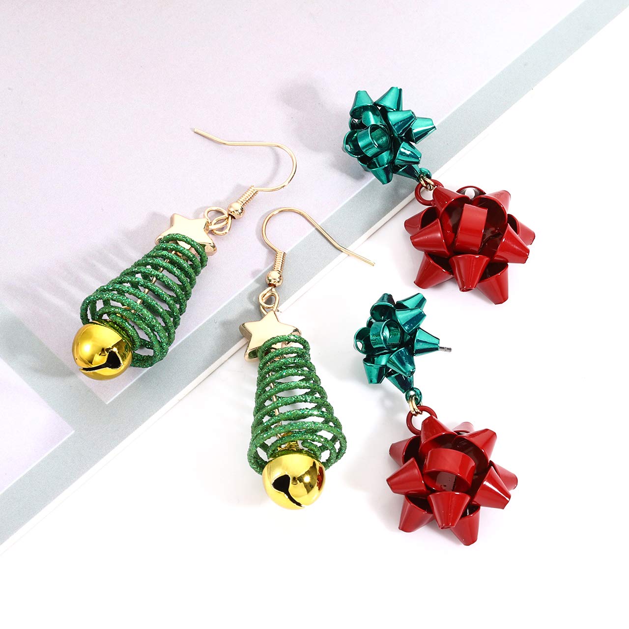 6 Pairs Christmas Earrings for Women - Festive Holiday Xmas Bow & Glitter Light Bulb Dangle Earrings, Hypoallergenic Stud Earrings - Perfect for Christmas Parties, Gift Giving & Holiday Celebrations