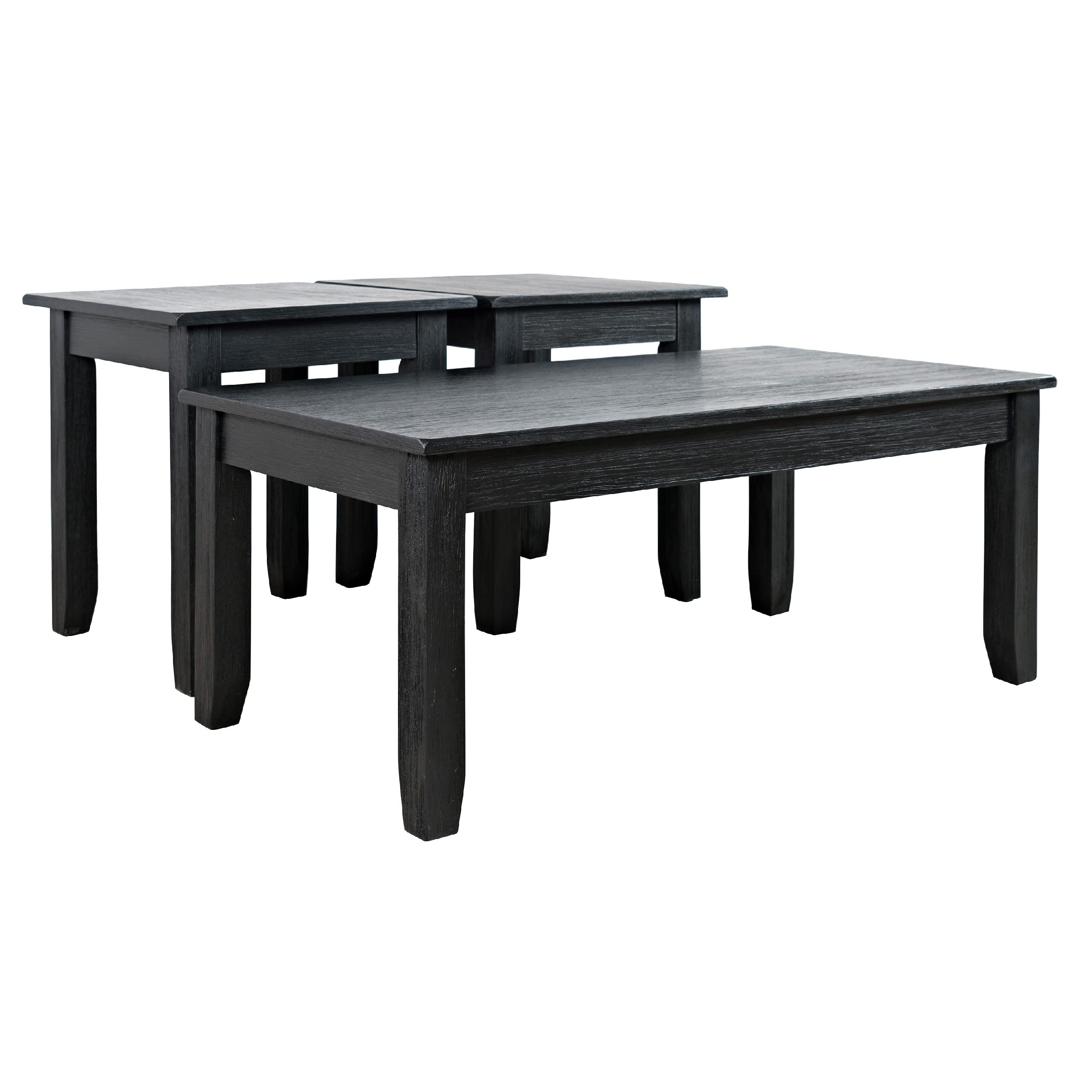 Benjara 3-Piece Coffee Table Set with Chamfered Legs - Modern Black Living Room Furniture for Small Spaces | Perfect for Apartments, Condos & Cozy Homes