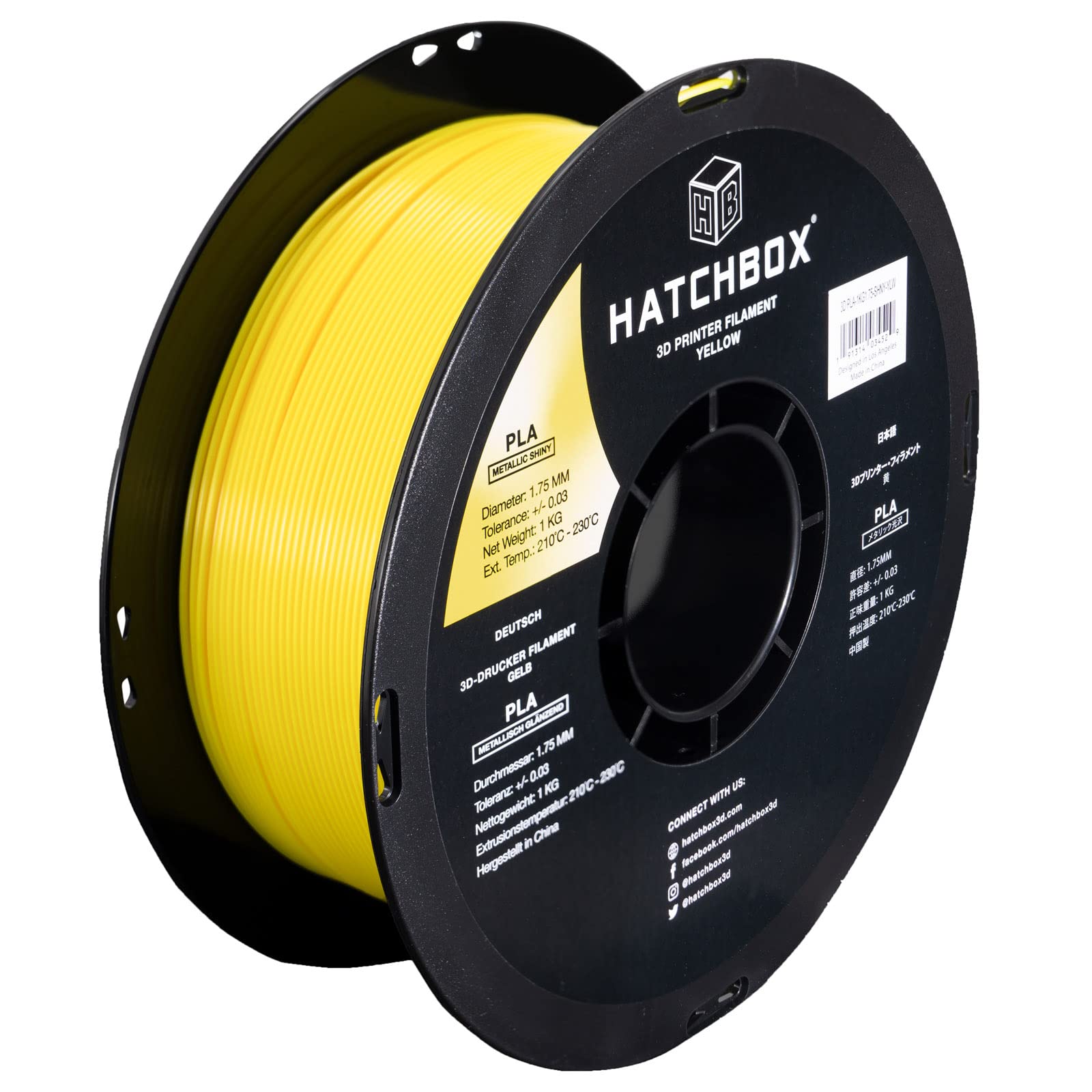 HATCHBOX Metallic Yellow PLA 3D Printer Filament - 1.75mm, 1kg Spool, +/- 0.03mm Accuracy for Smooth 3D Printing - Perfect for Cosplay Props, Model Making & DIY Crafts
