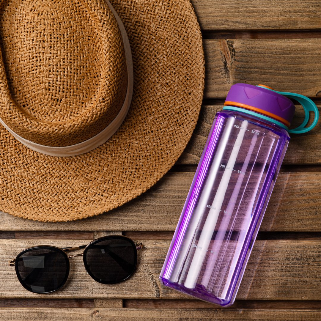 36oz Insulated Water Bottle with Leak-Proof Lid, Carry Strap & Measurement Markings - Purple - Perfect for Gym, Hiking & Outdoor Activities