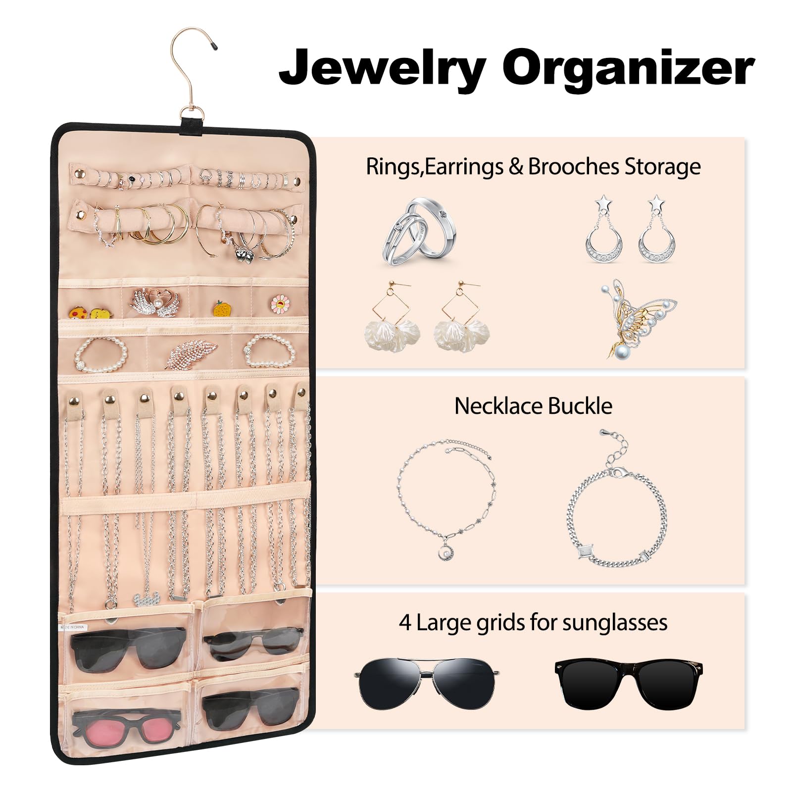 Double-Sided Hanging Hair Accessory Organizer for Women & Girls - Perfect for Clips, Headbands, Sunglasses & Jewelry | Bathroom, Bedroom & Travel Storage Solution