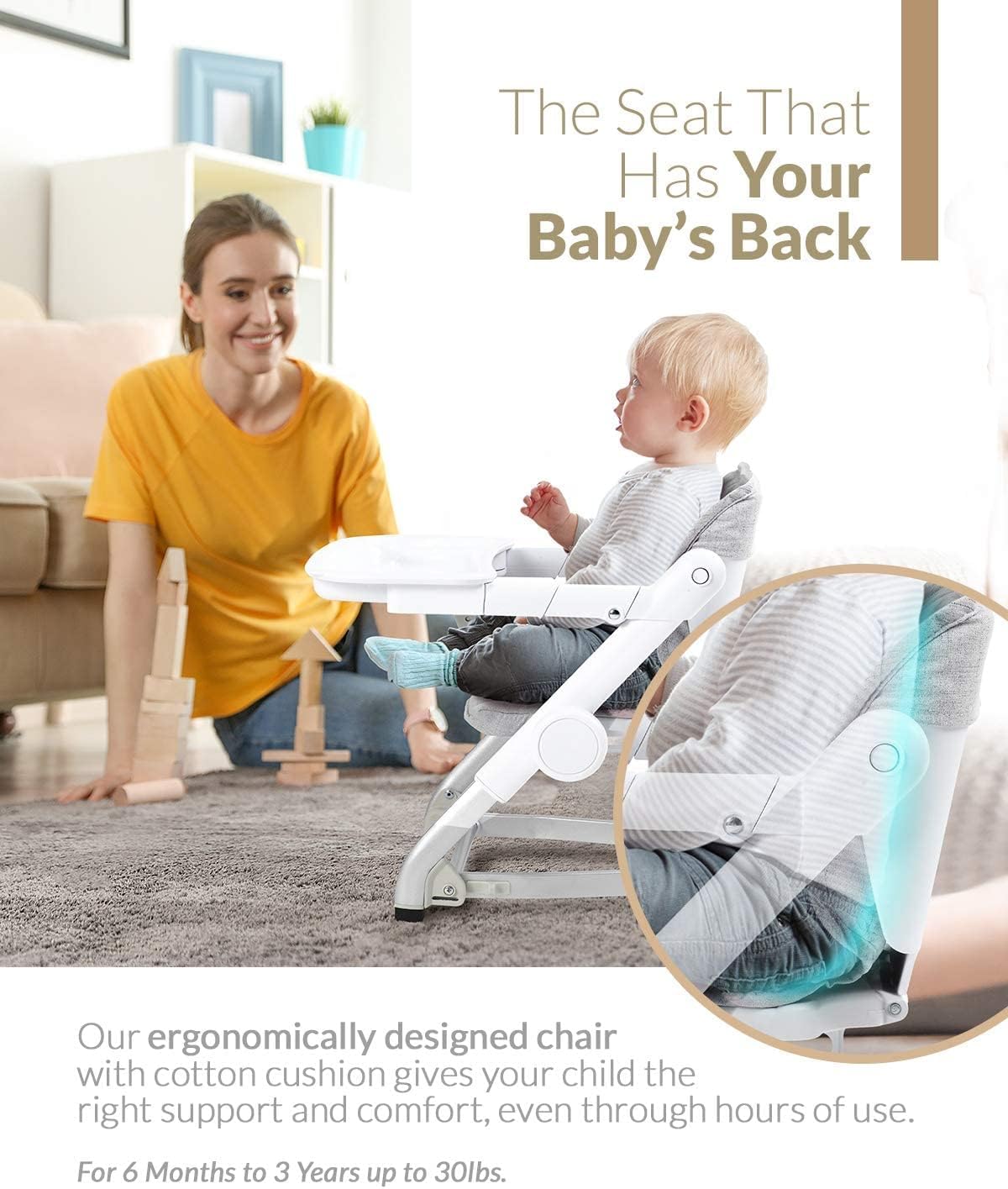 Voltz Toys 3-in-1 Travel Booster Seat for Kids - Adjustable, Foldable & Portable High Chair with Safety Harness - Perfect for Babies, Toddlers & Travel - Ideal for Restaurants, Airplanes & Road Trips (Grey)