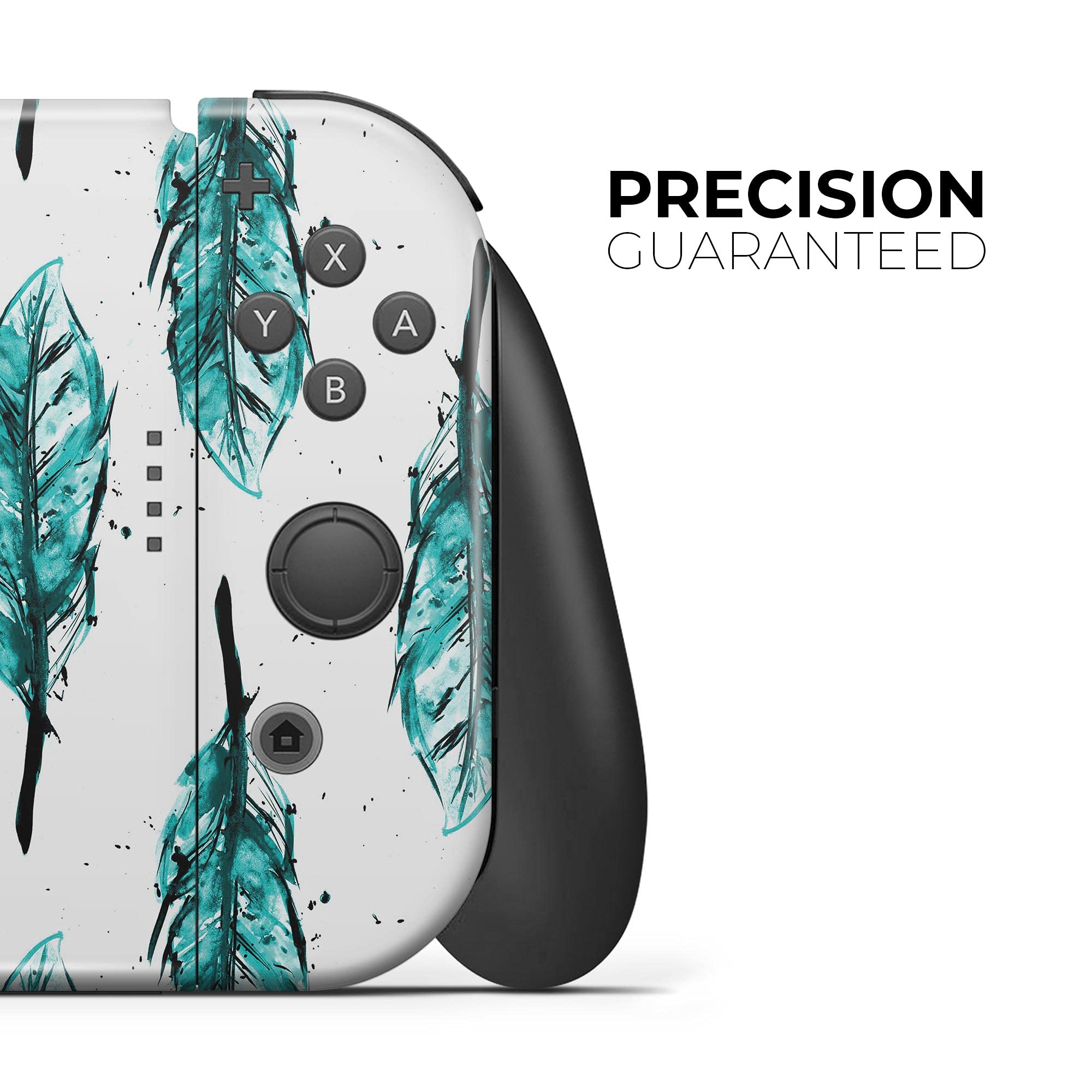 Nintendo Switch Joy-Con Skin Decal - Scratch-Resistant Removable Vinyl Wrap Cover - Splattered Teal Watercolor Feathers Design - Protective Cover for Gaming Accessories - Perfect for Switch Joy-Con Controllers Protection and Customization