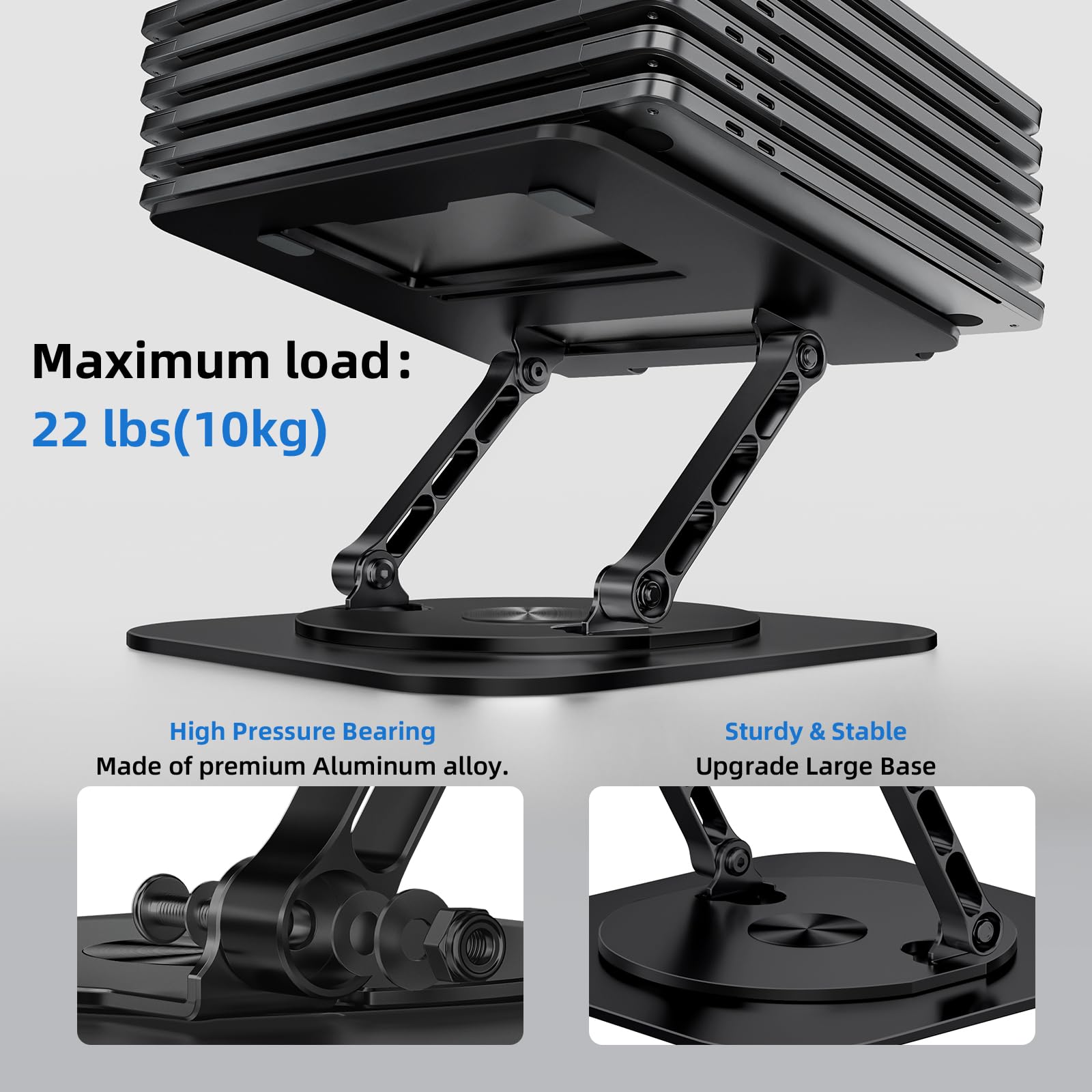 Ergonomic 360° Rotating Laptop Stand for Desk - Foldable & Adjustable Notebook Holder Compatible with MacBook Air Pro, Dell XPS, 10-17