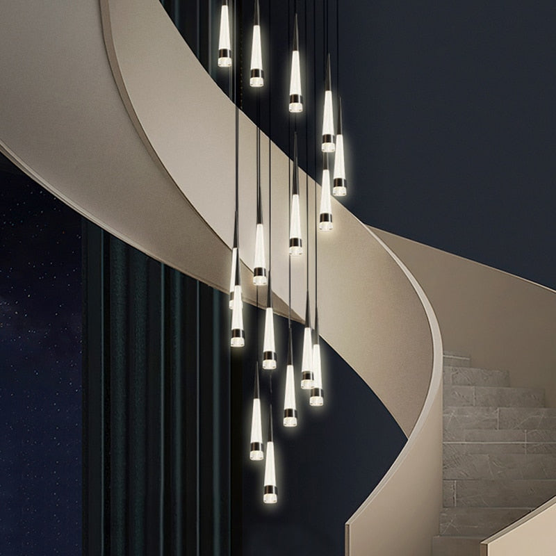 Spiral Cones Staircase Chandelier - Elegant Modern Lighting Fixture for Stairwell, Foyer & Entryway Decor