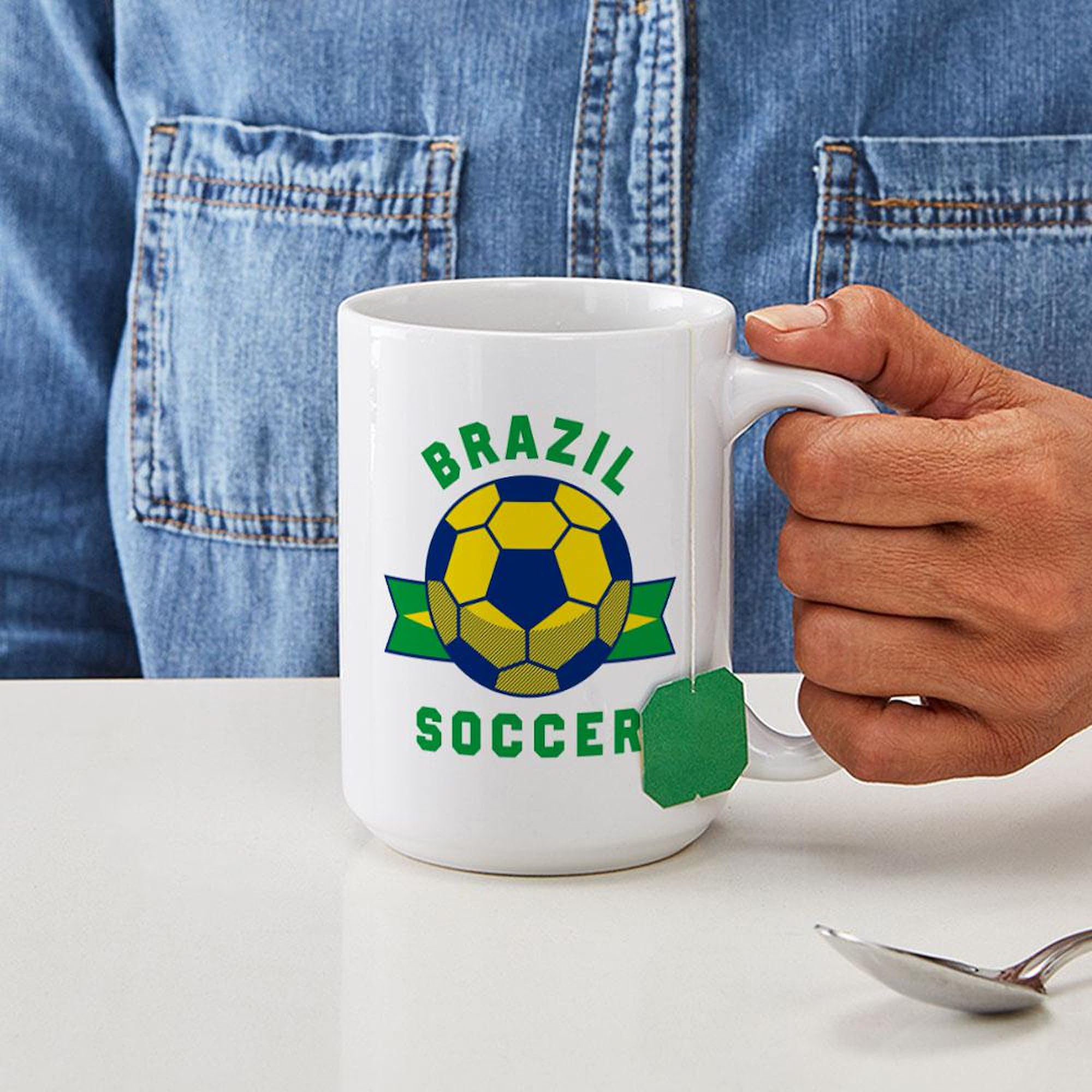 Brazil Soccer Team 15 oz (444 ml) Ceramic Coffee Mug - Perfect for Soccer Fans, Morning Coffee & Office Use - Gift for Football Lovers & Sports Enthusiasts