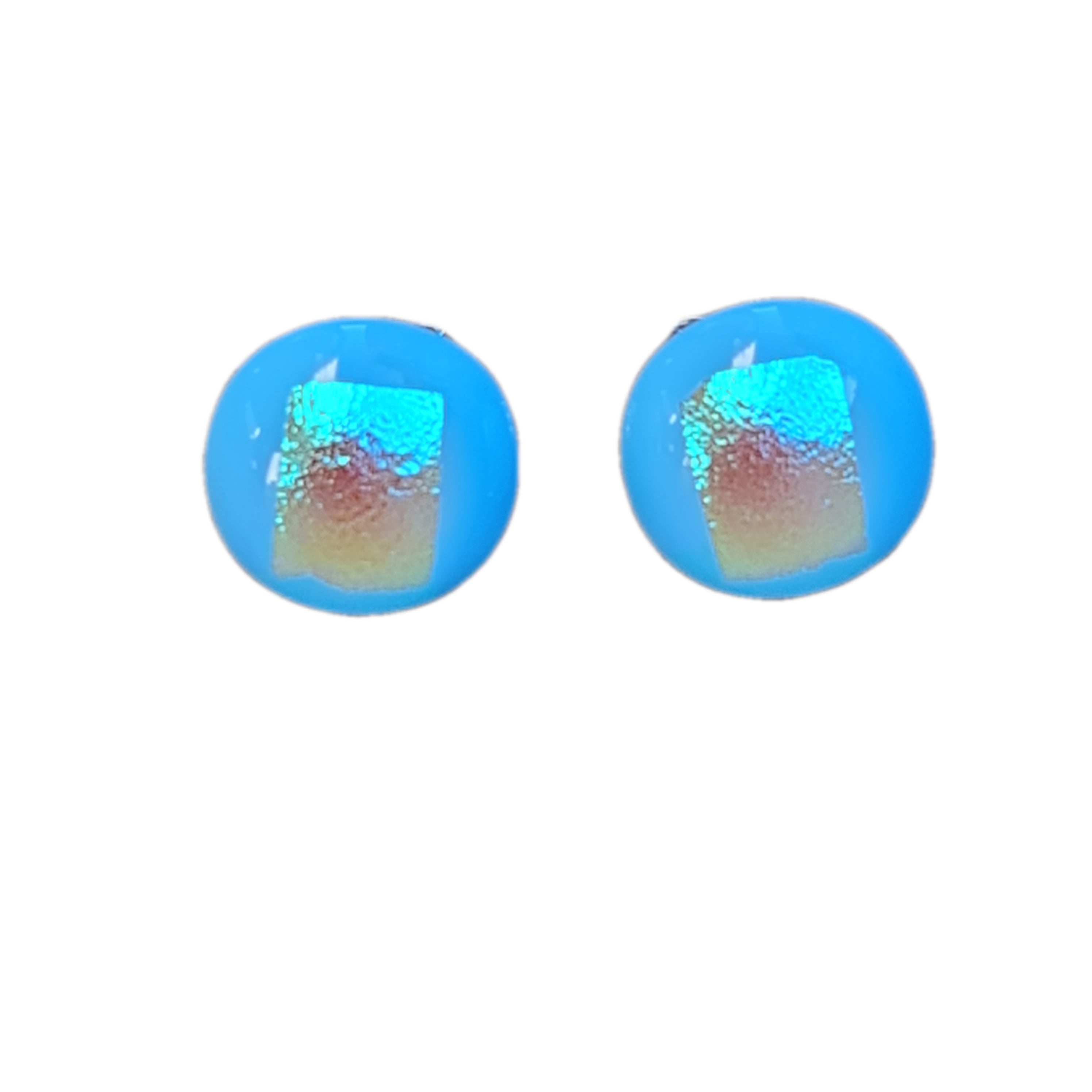Handmade Artisan Glass Stud Earrings in Blue & Rose Gold - Elegant Jewelry for Women, Perfect for Parties, Weddings & Everyday Wear