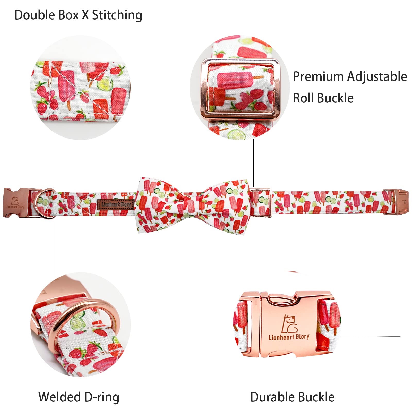 **Lionheart Glory Dog Collar with Bow - Cute Popsicle Print Bowtie Collar for Medium Dogs | Perfect Gift for Pet Lovers | Ideal for Walks, Parties & Photo Shoots**