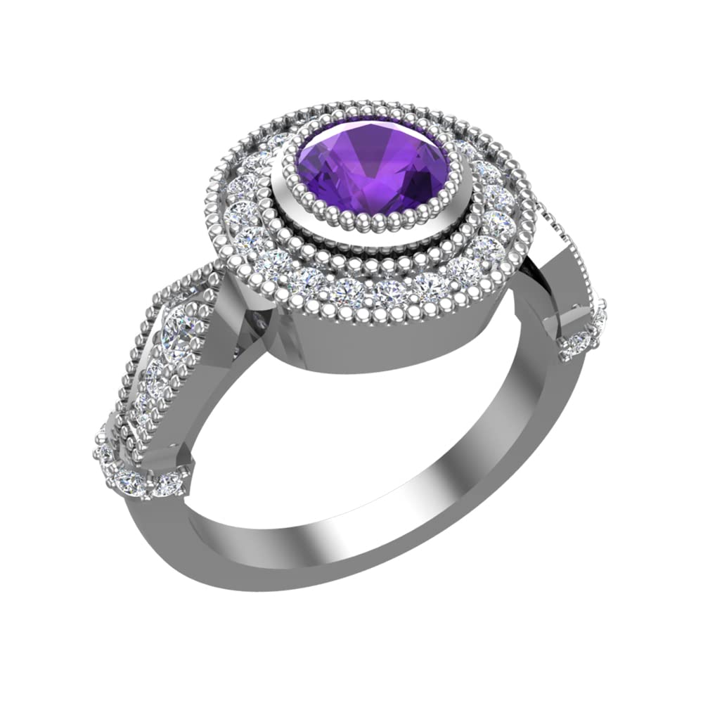 Vintage Amethyst and Diamond Ring for Women - Elegant Milgrain Setting Jewelry, Perfect for Weddings, Anniversaries & Special Occasions