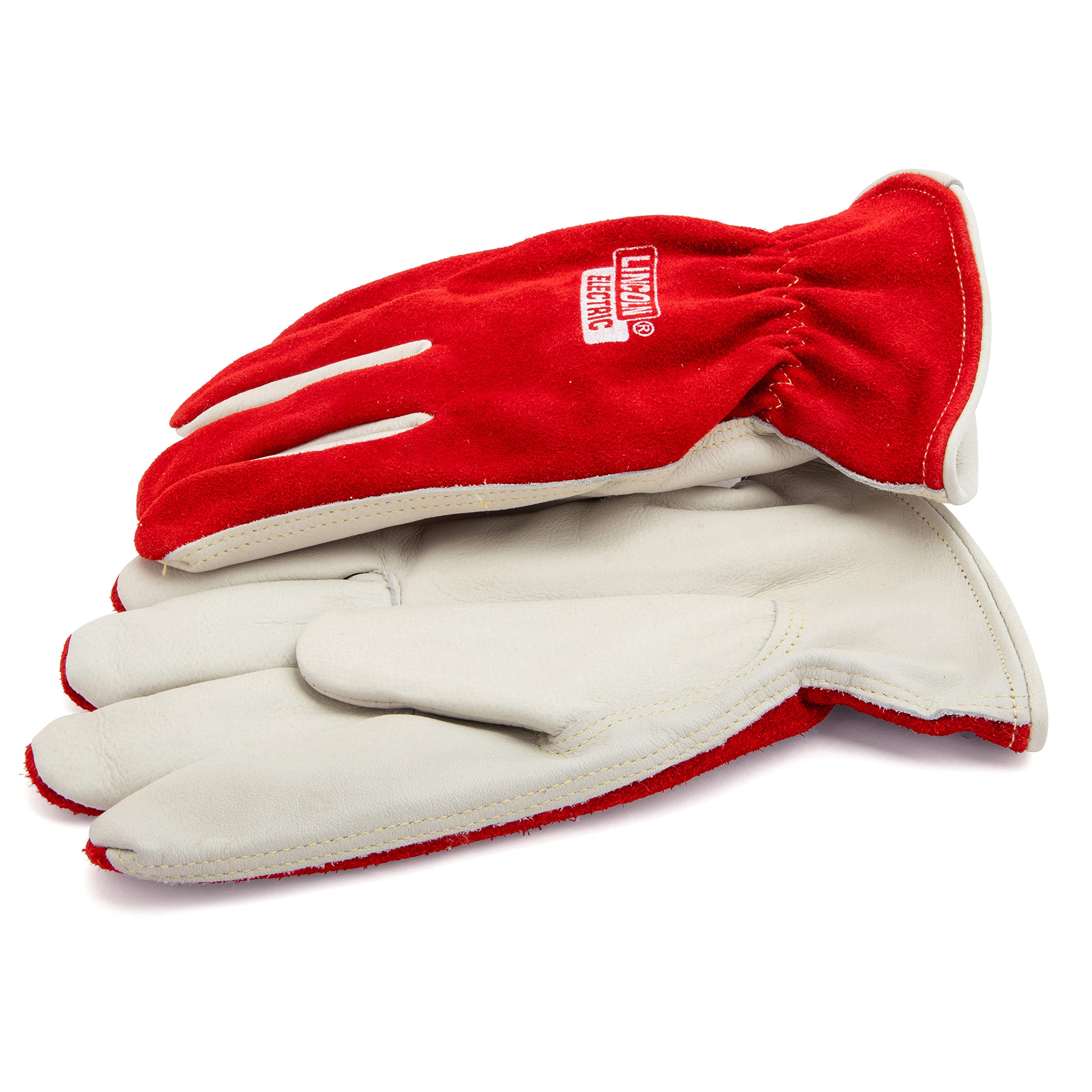 Lincoln Electric Premium Grain Leather & Split Cowhide Metal Working Gloves - Large Size, Heat & Cut Resistant for Welding, Construction & DIY Projects