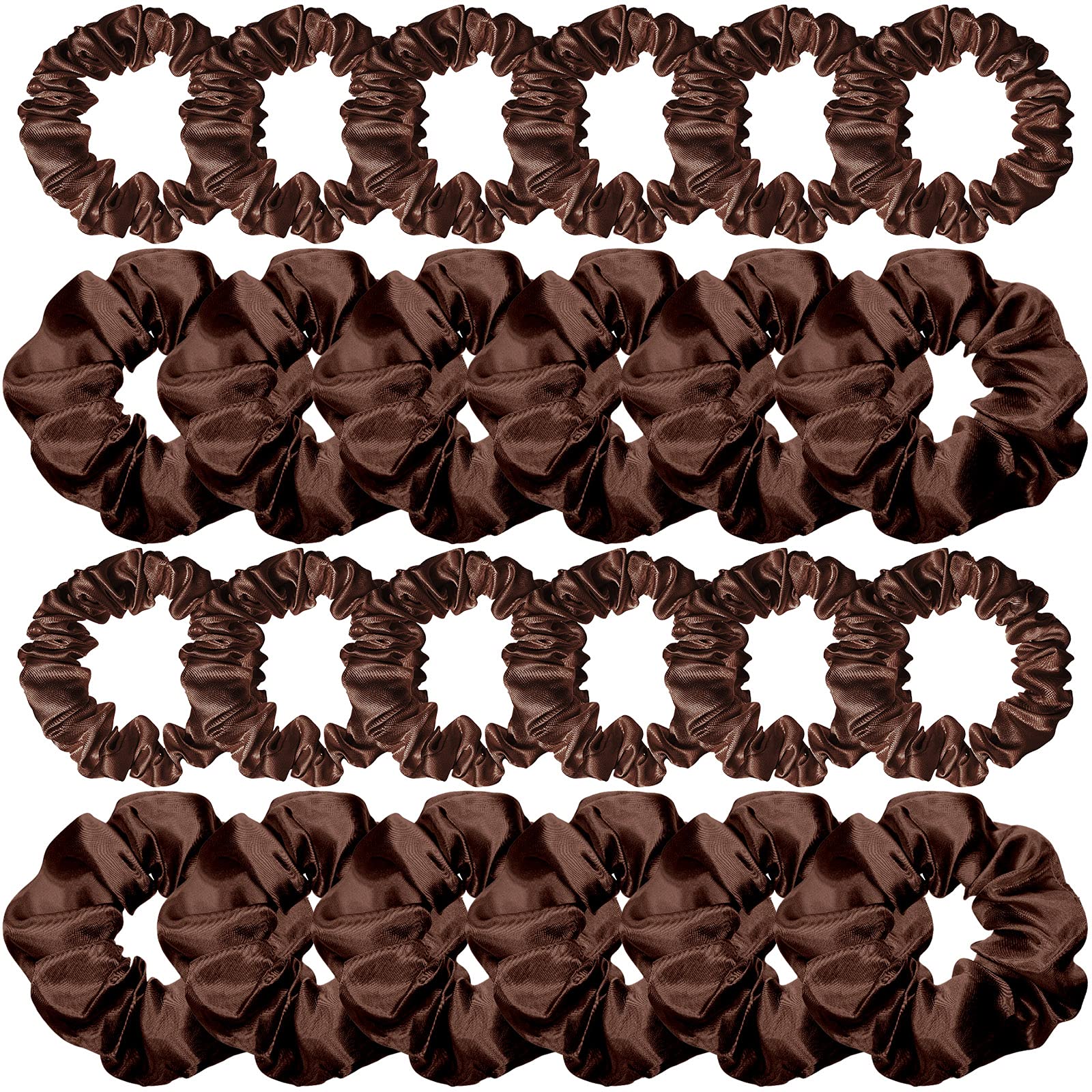 Premium 24-Piece Satin Hair Scrunchies Set - Soft Silky Elastic Hair Ties for Women (2 Sizes, Coffee Color) - Skinny Ponytail Holders for Workouts, Office & Everyday Styling