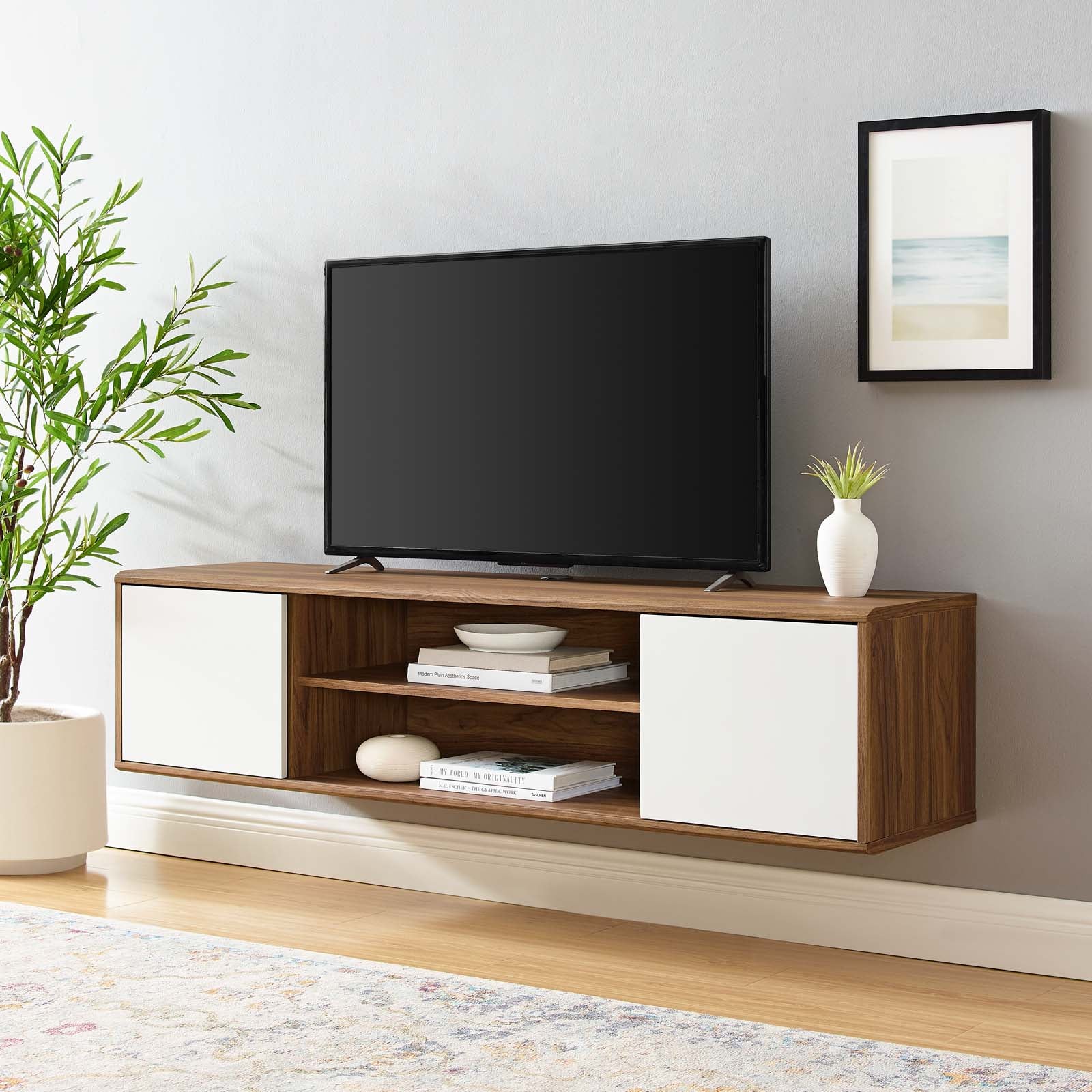 Envision 60 Inch Wall Mount TV Stand for Flat Screen TVs - Space Saving Home Theater Solution for Living Room & Bedroom
