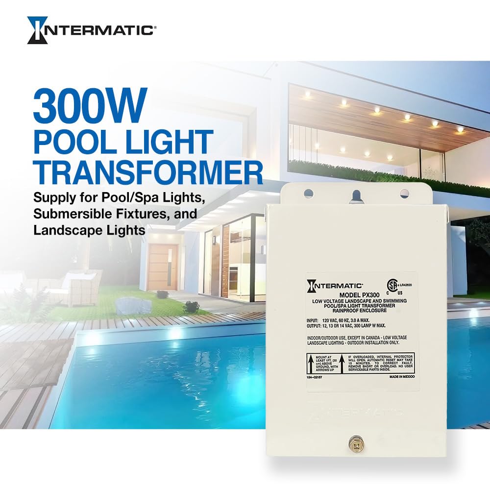 Intermatic PX300 300W Pool Light Transformer 12V/13V/14V - Waterproof Power Supply for Pool Lights, Spa Lights & Landscape Lighting - Circuit Protection Safety - Stainless Steel Beige - Perfect for Backyard, Garden & Outdoor Lighting Projects