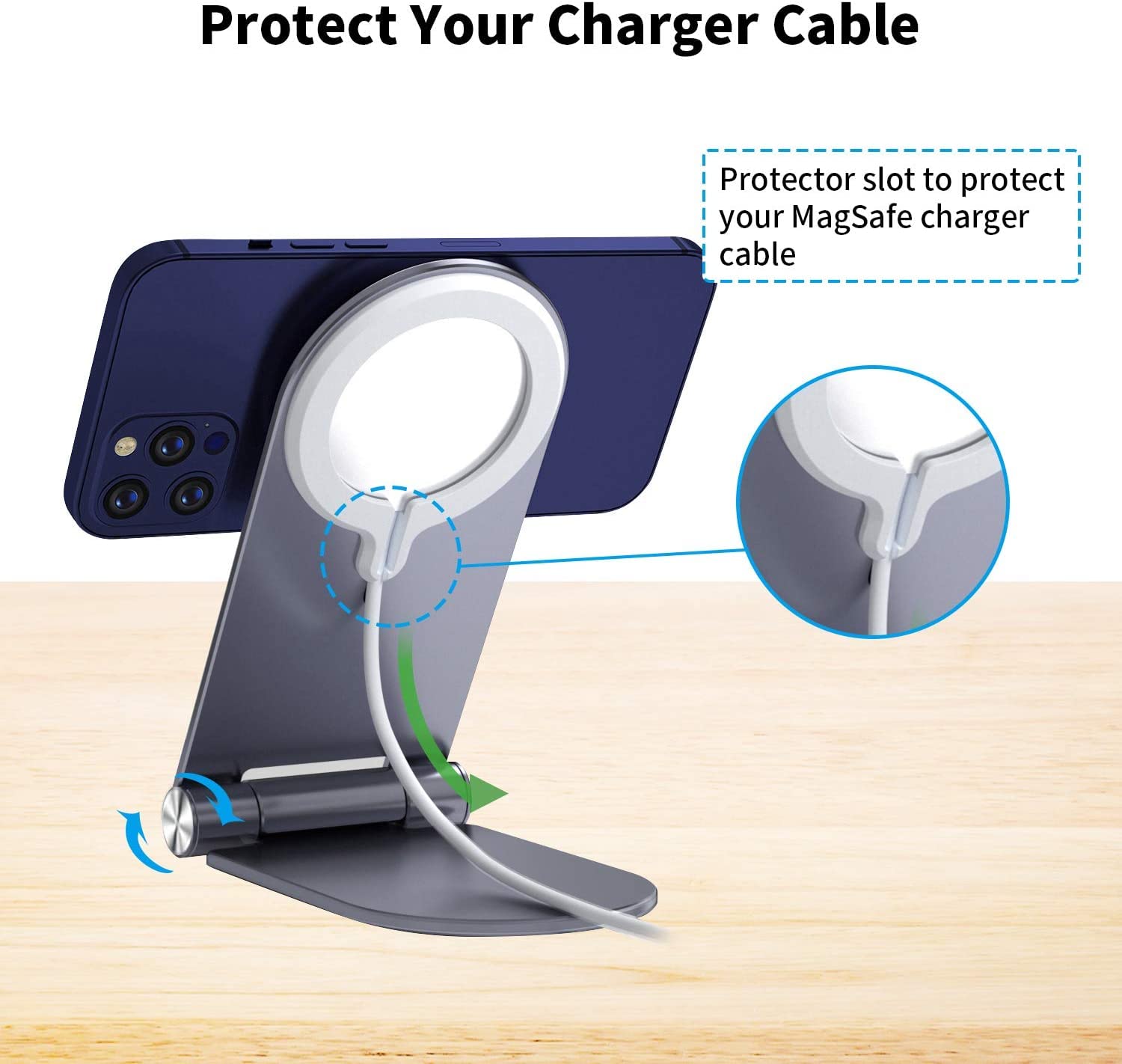 Aporia MagSafe Charger Stand Compatible with iPhone 12/13/14 Mini Pro Max Plus - Portable Foldable Adjustable Magnetic Wireless Charging Base Pad (Grey) | Perfect for Home, Office & Travel Use