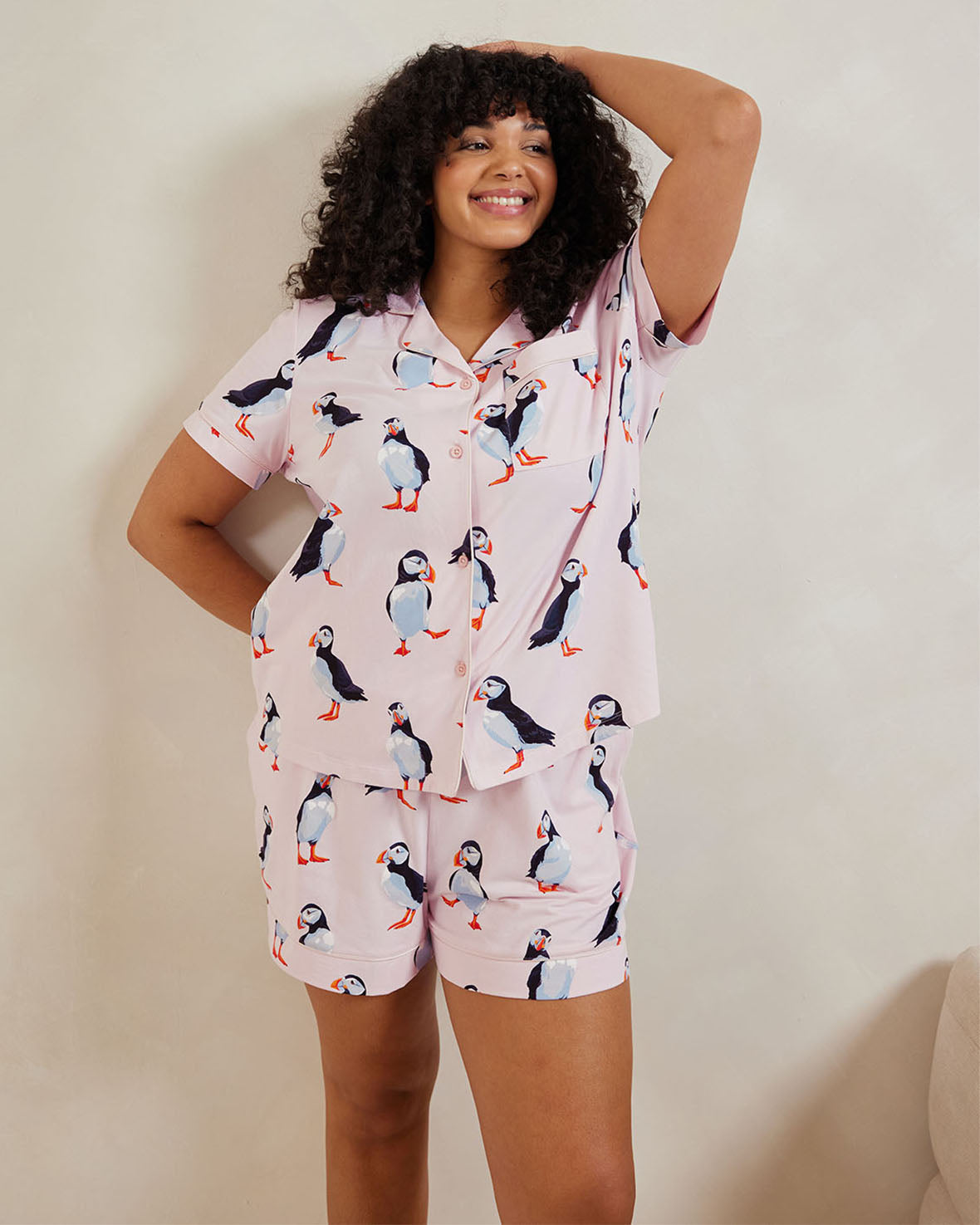 Organic Cotton Puffin Print Short Pajama Set for Women - Soft & Breathable Sleepwear for Summer Nights - Perfect for Lounging, Travel & Cozy Bedtime